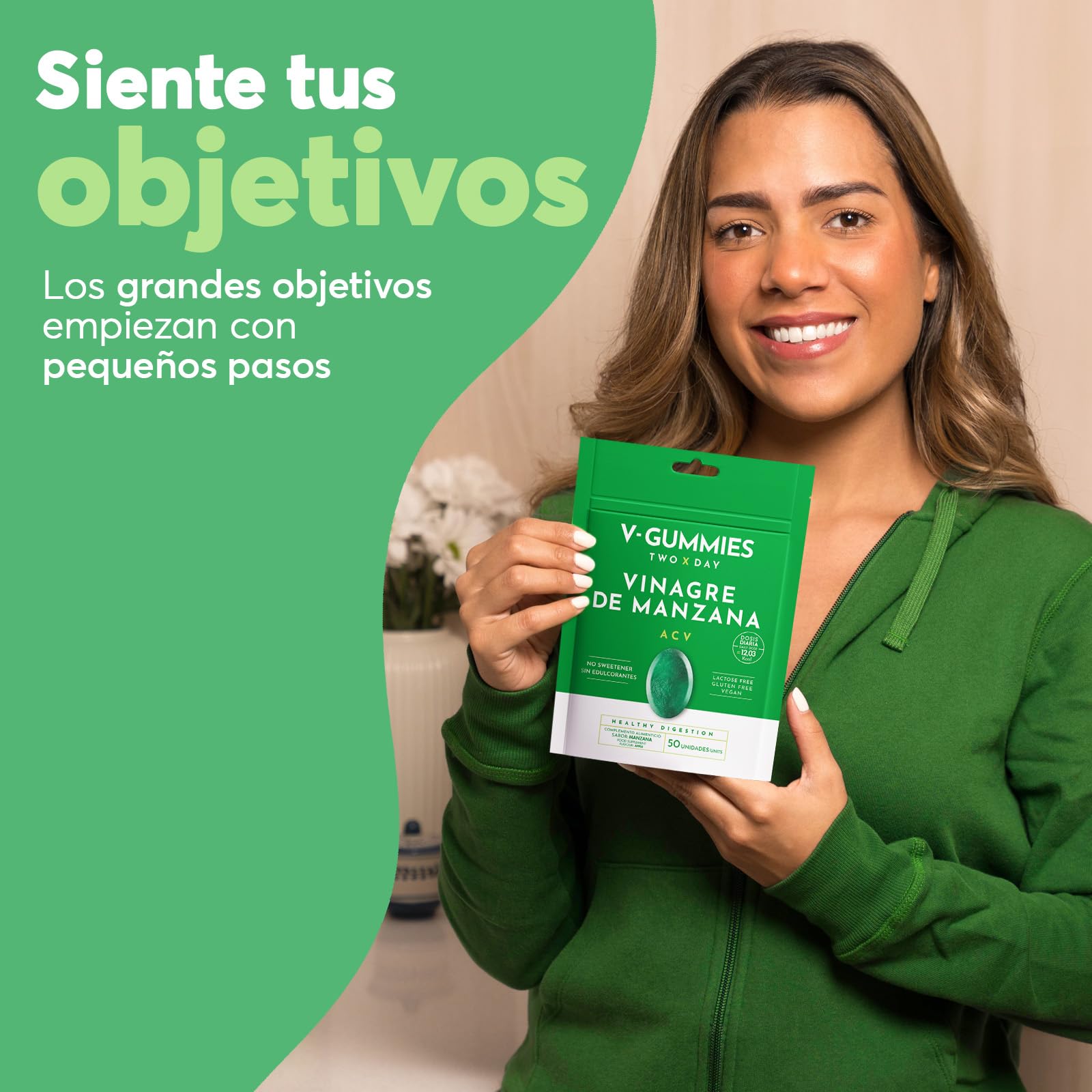 V Gummies - Gominolas de Vinagre de Manzana para Salud Digestiva - Apple Cider Vinegar Gummies - Sabor Natural a Manzana con Vitamina C y Pectina - 50 Unidades