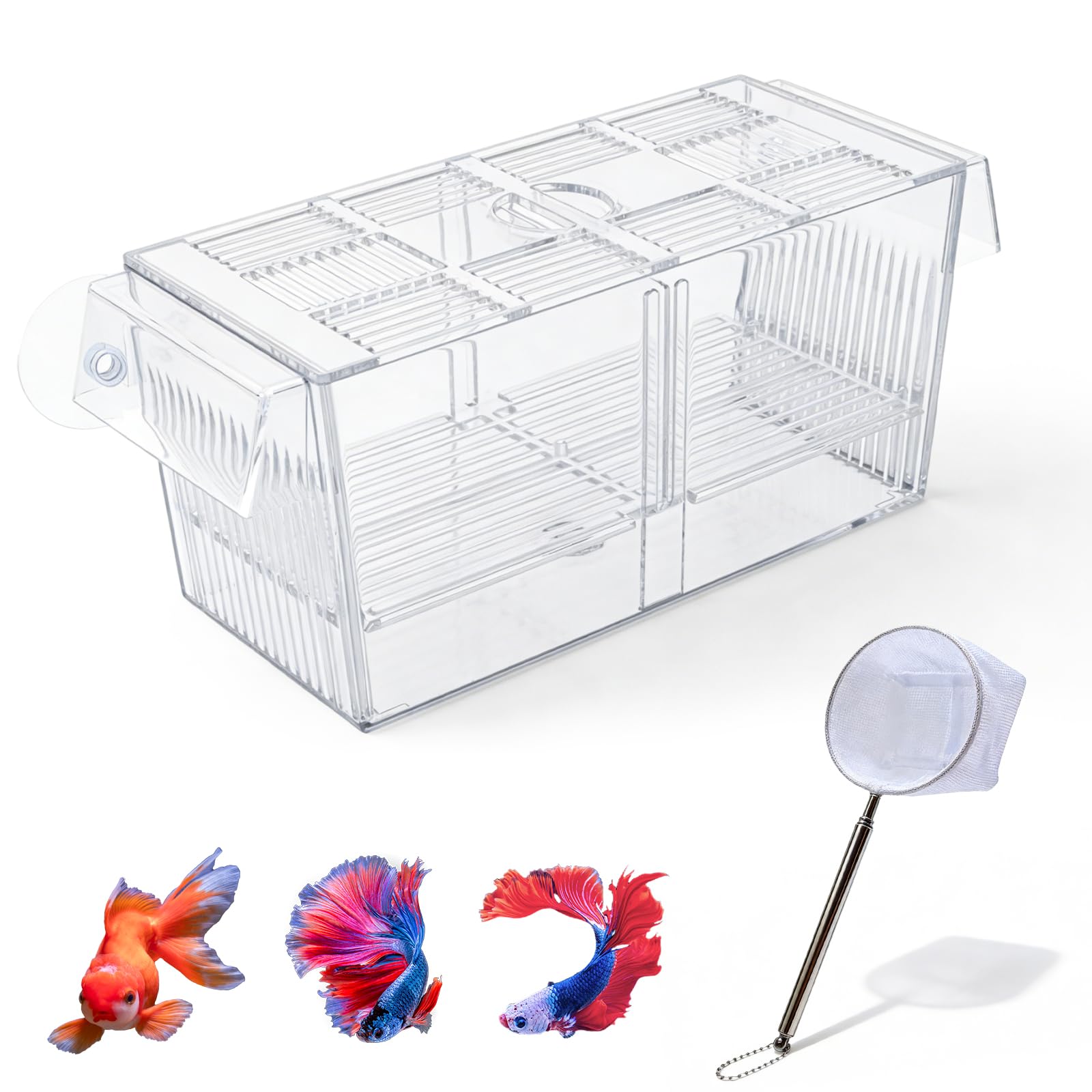Caja de desove para acuario, grande, con red de sellado de peces, tanques de cultivo de acrílico para acuarios, diseño de dos cámaras, para peces bebés, camarones, Betta Guppy, peces payaso