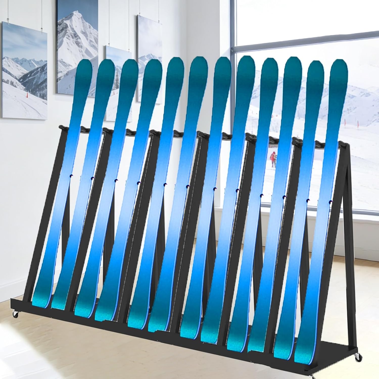 Floor Standing Ski Holders for Storage 1 2 3 4 5 6 Pair, Heavy-Duty Skateboard Racks for Garage/Basement/Indoor, Longboard Carrier Shelf Easy Install(Hold 6 pair ski)