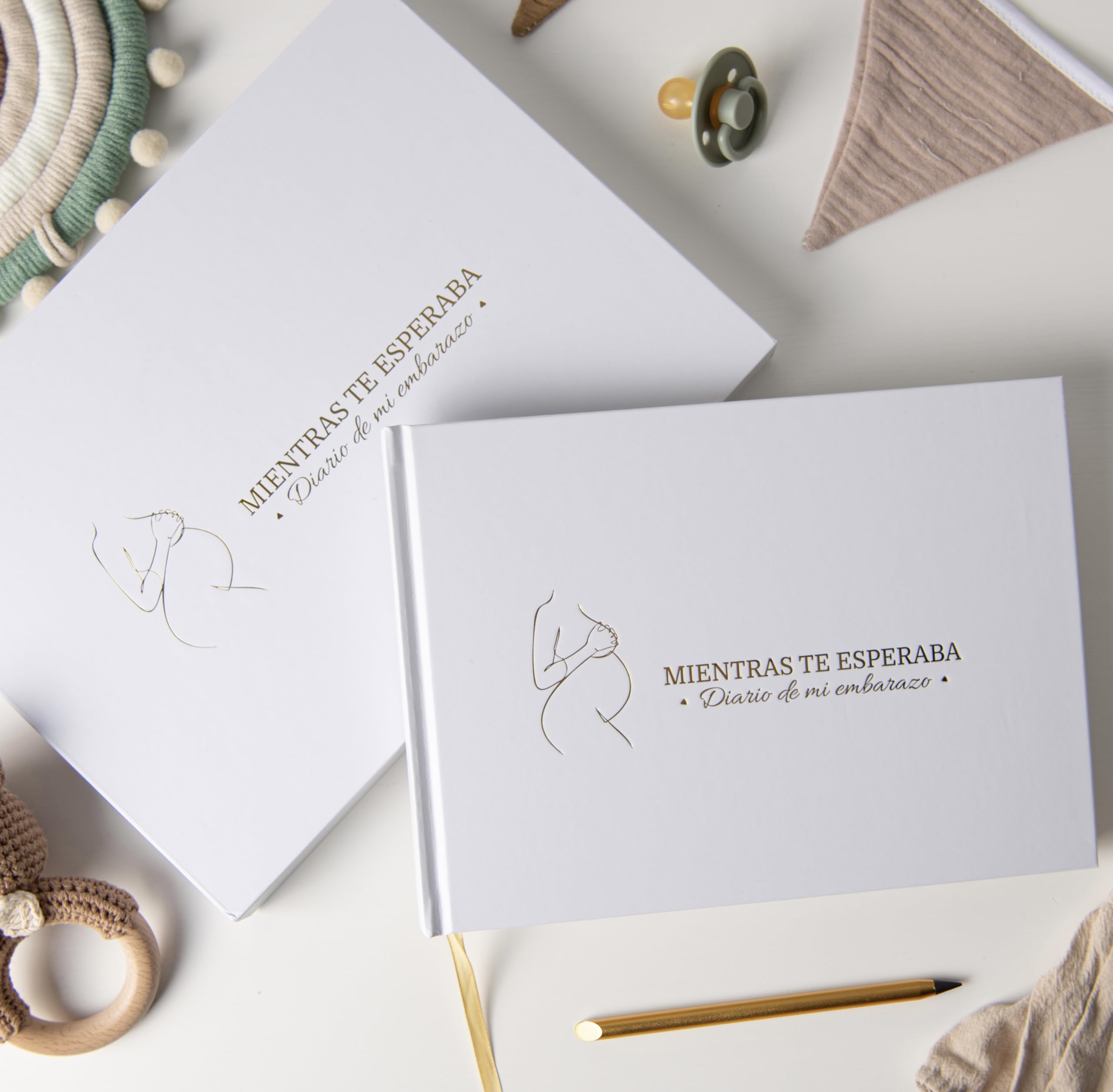 PROENMU® Diario de Embarazo + Lapiz Metalico Precioso + Caja Conservadora con Cierre Magnetico | Regalo para Embarazadas Exclusivo. (Spanisch)