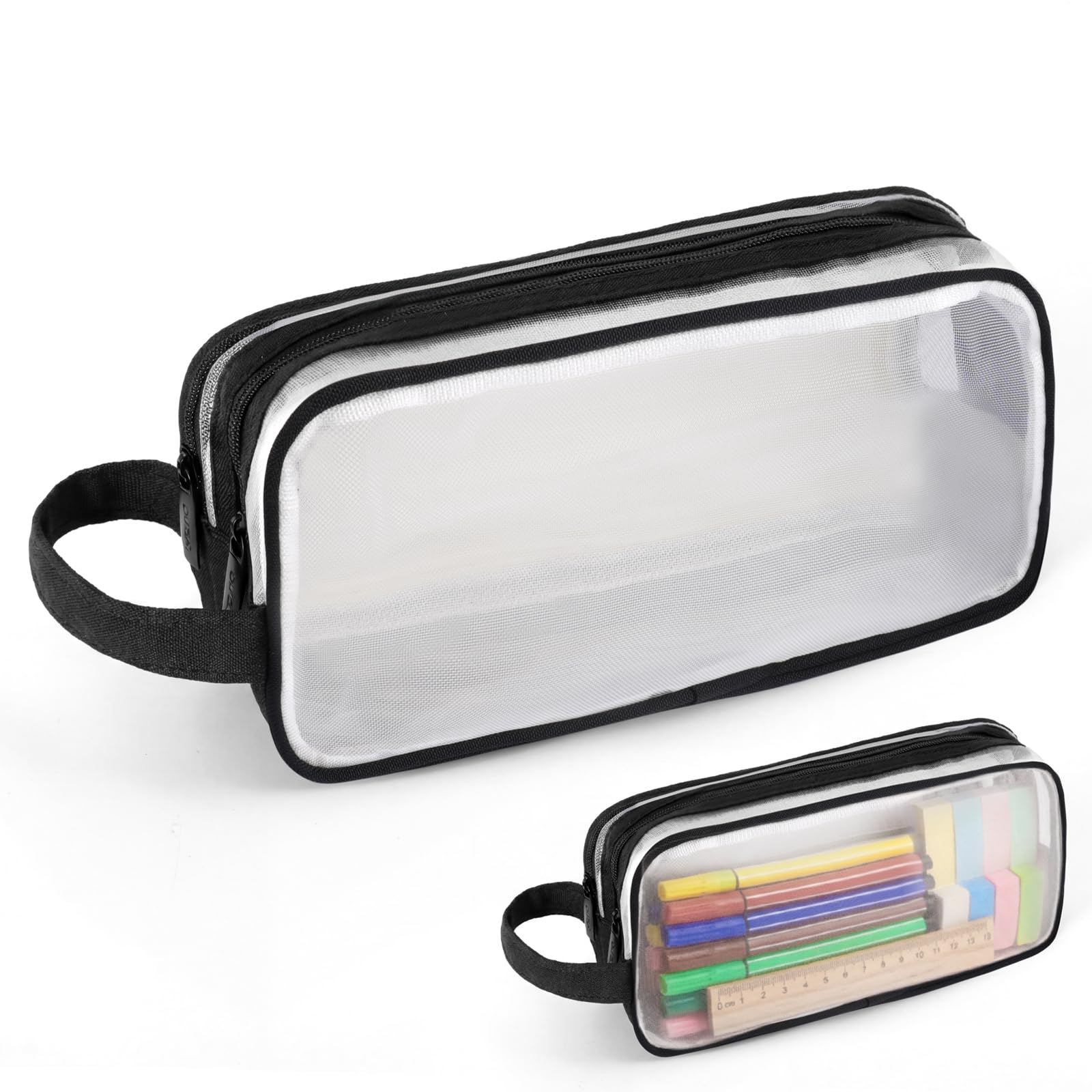Clear Pencil Case,Transparent Pencil Case,Mesh Pencil Cases for Exam,Large Capacity 2 Compartment Pen Bag,Portable Pencil Pouch,Makeup Bag,See Through Pencil Cases for Boys,Girls,School,Office(Black) — image 1