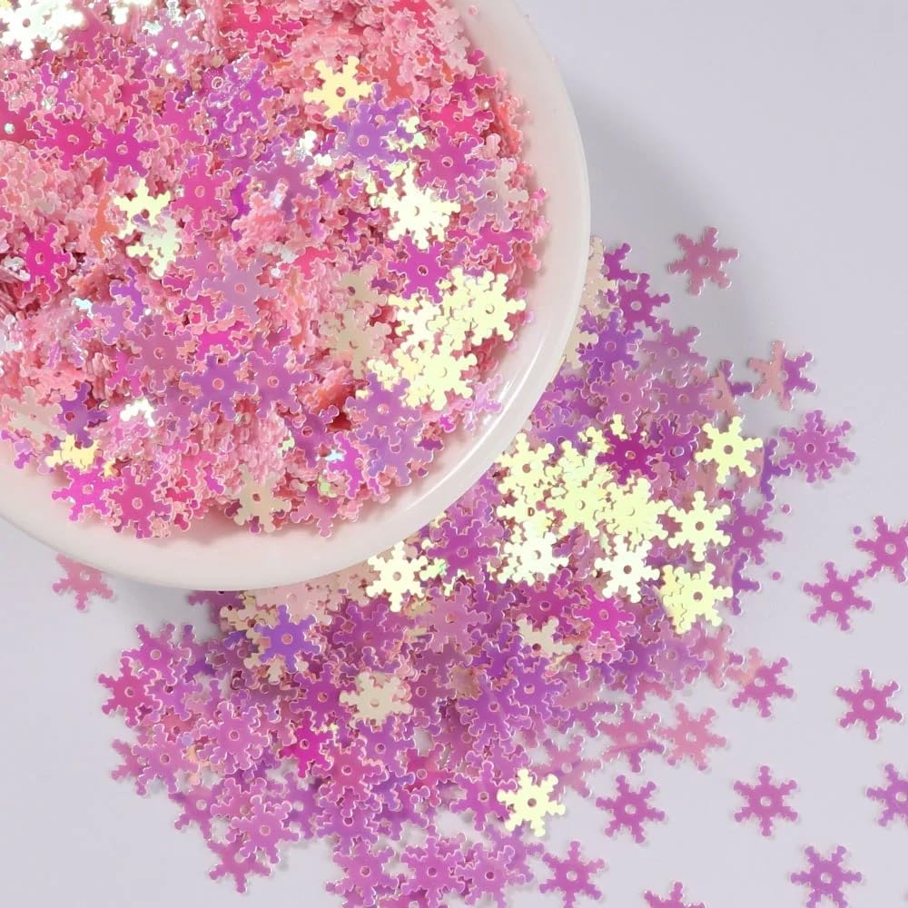 Paillettes flocons de neige 8mm pour loisirs créatifs et couture - Sachet de 10g (500 pièces)