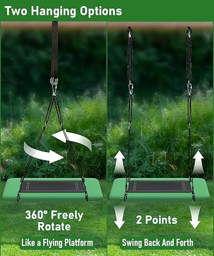 Miniatura 6 de Columpio de árbol rectangular de 60 pulgadas para niños y adultos, columpio de plataforma ajustable con correas para colgar, capacidad de 700