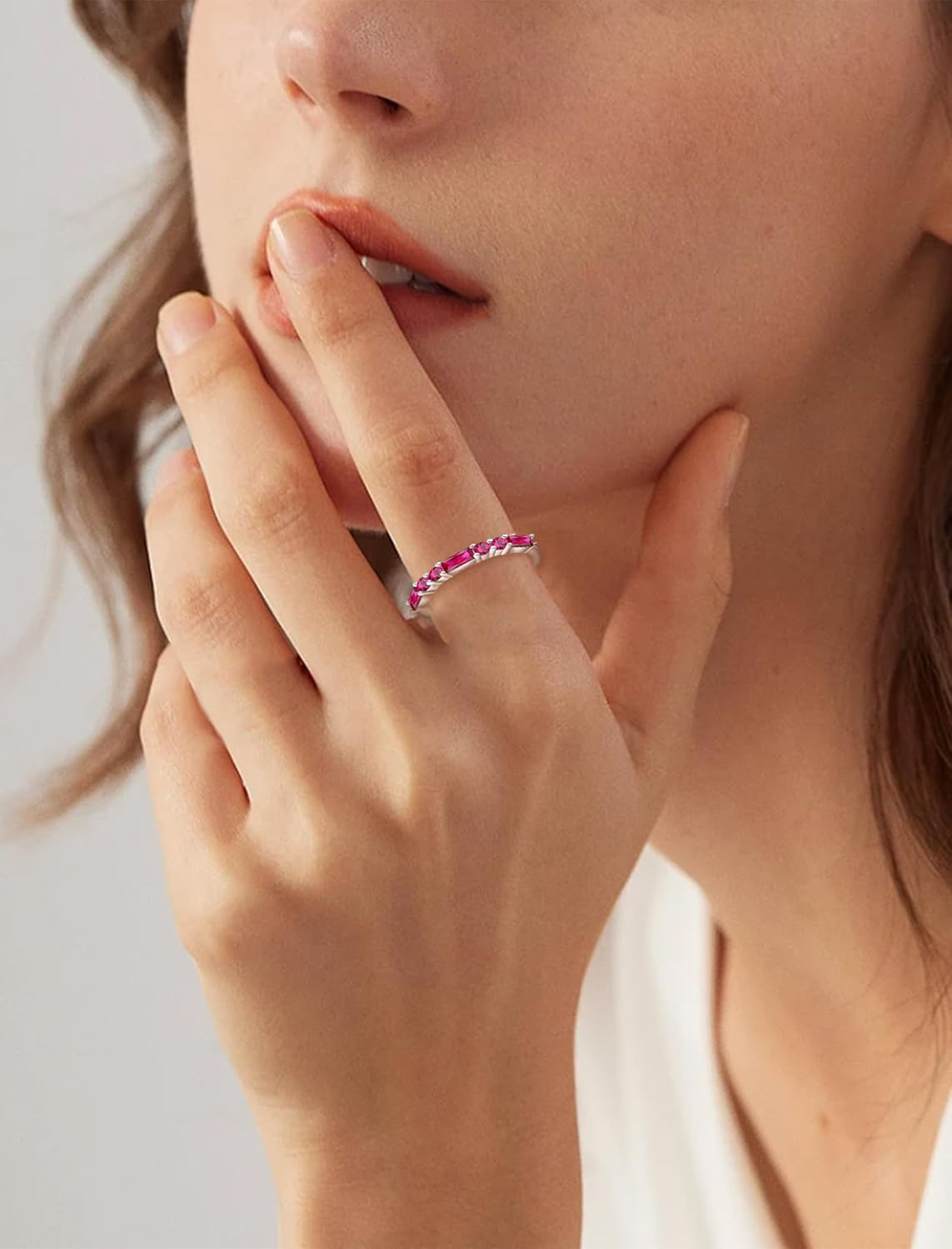 925 Sterling Silver Stackable Rings for Women, Square Round Birthstone Eternity Stacking Ring Band Jewelry Gifts for Her - Image 2