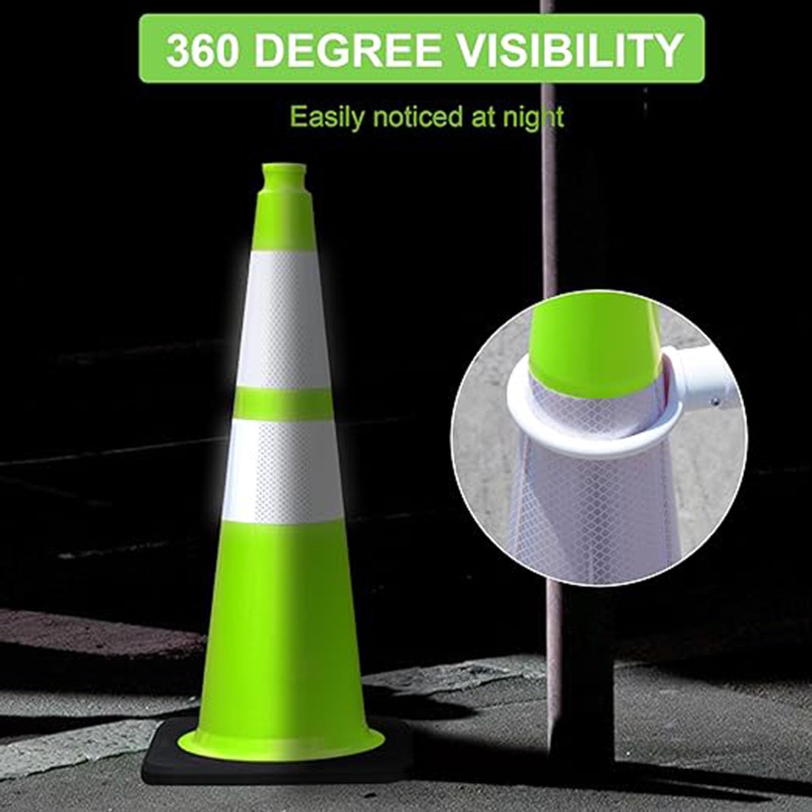 Cônes de Sécurité en PVC avec Base Noire Robuste,Cônes de Stationnement Vert Fluorescent pour Garage,Structurels et Résistants aux Intempéries(Size:C,Color:4pcs)