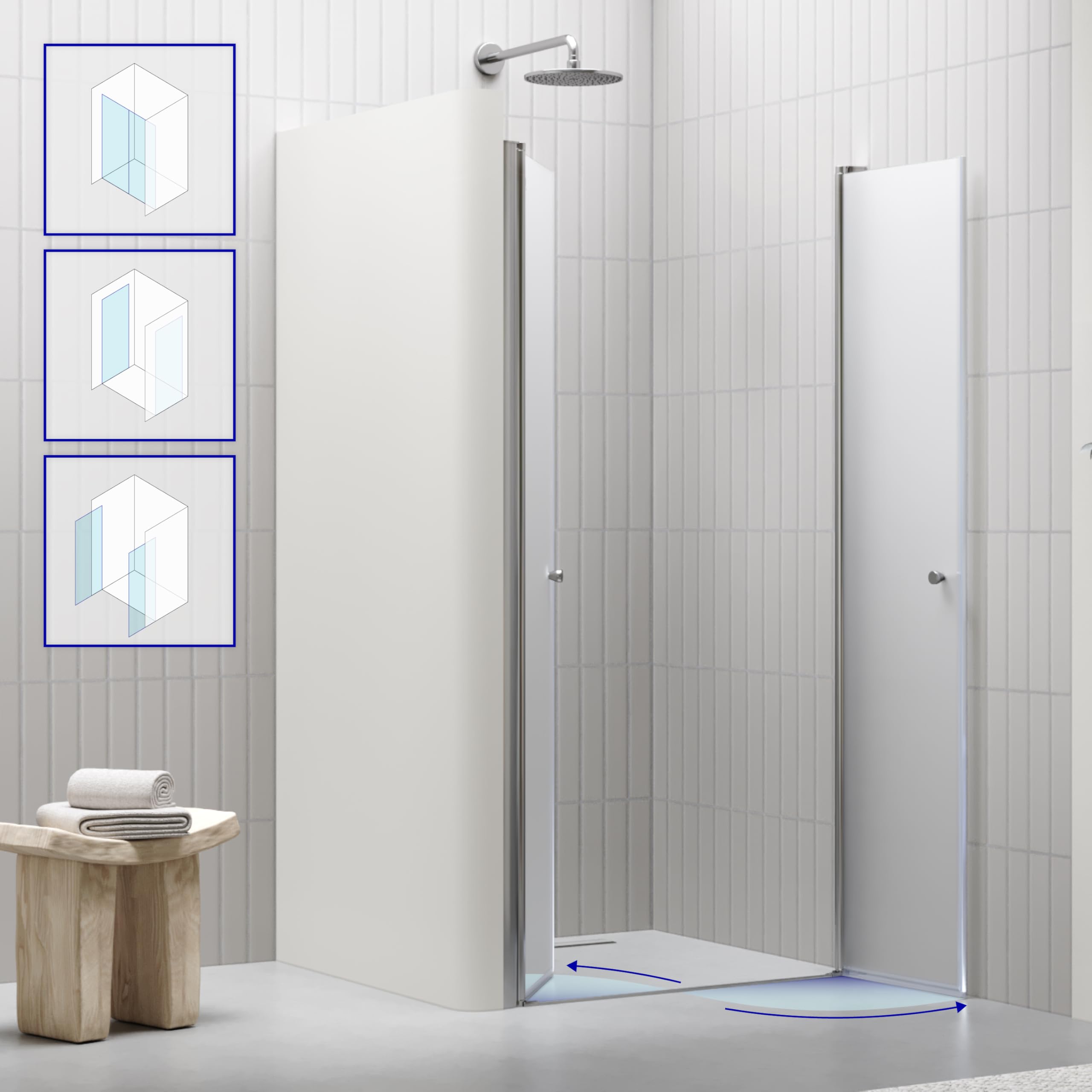 i-flair LIMA Duschtür 76x180 cm Nischentür mit Pendeltüren Satiniert, Verstellbereich 76-80 cm – 6 mm ESG Sicherheitsglas, Nanobeschichtung, Hebe-Senkmechanismus - DTF