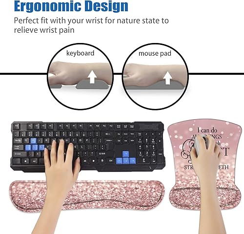 Miniatura 7 de Juego de almohadilla ergonómica para mouse y reposamuñecas para teclado con posavasos, base de poliuretano antideslizante, fácil de escribir y