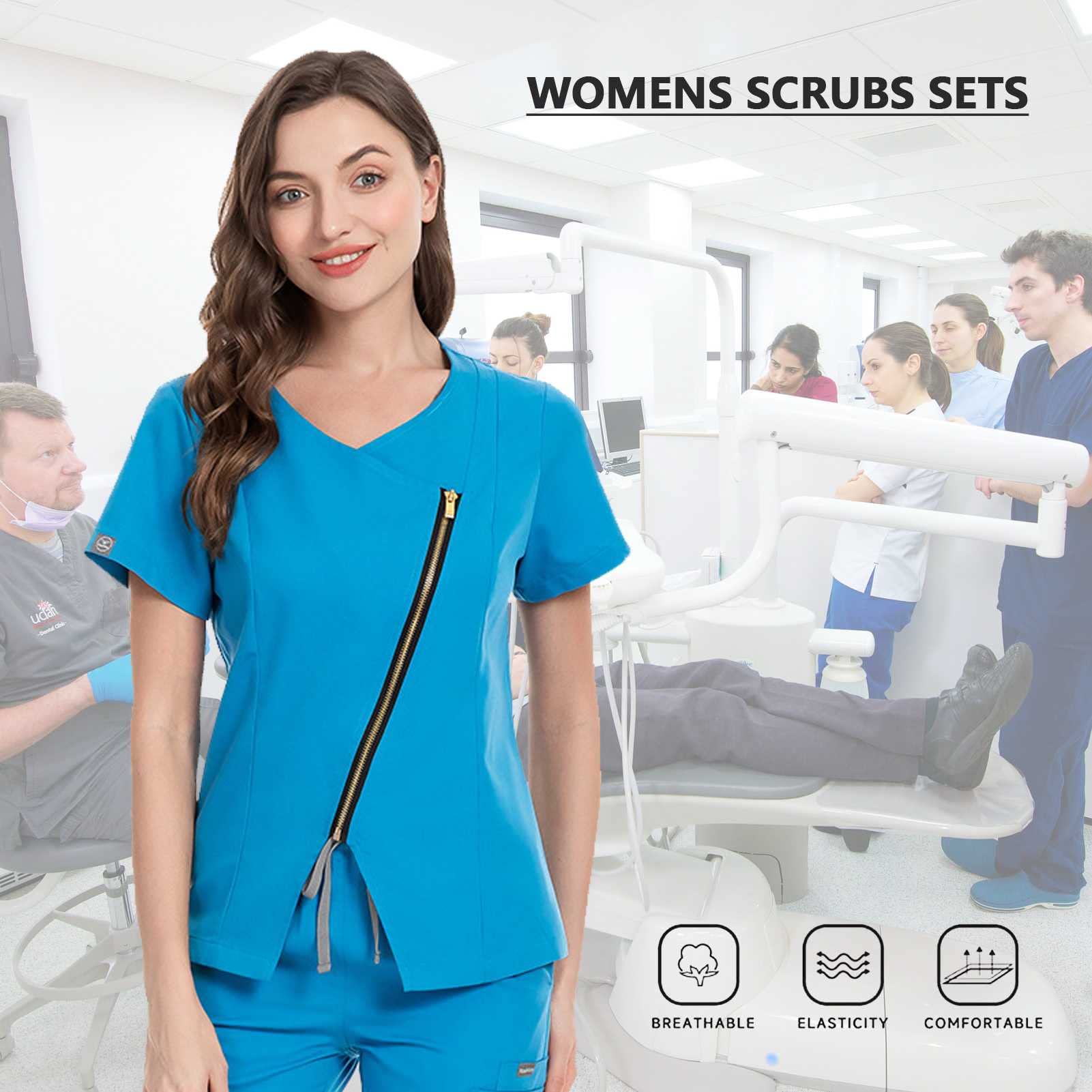 Medizinische Uniform für Damen, Still-Peeling-Set, Oberteil und Hose, Medizinische Berufsbekleidung mit Reißverschluss