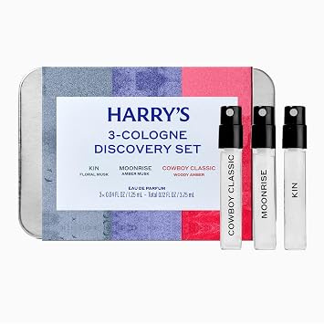 Harrys Cologne Discovery Set - 3 Colognes, Cowboy Classic, Kin, Moonrise, Long-Lasting Eau de Parfum Mens Fragrance, 1.25 mL