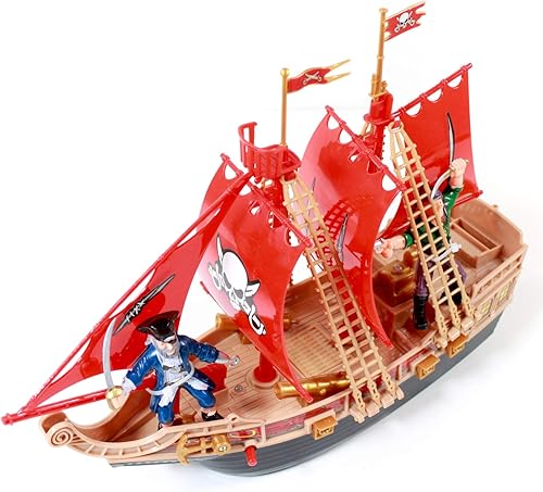KidPlay Products Juguete de aventura de barco pirata iluminado para niños, sonidos reales, rojo