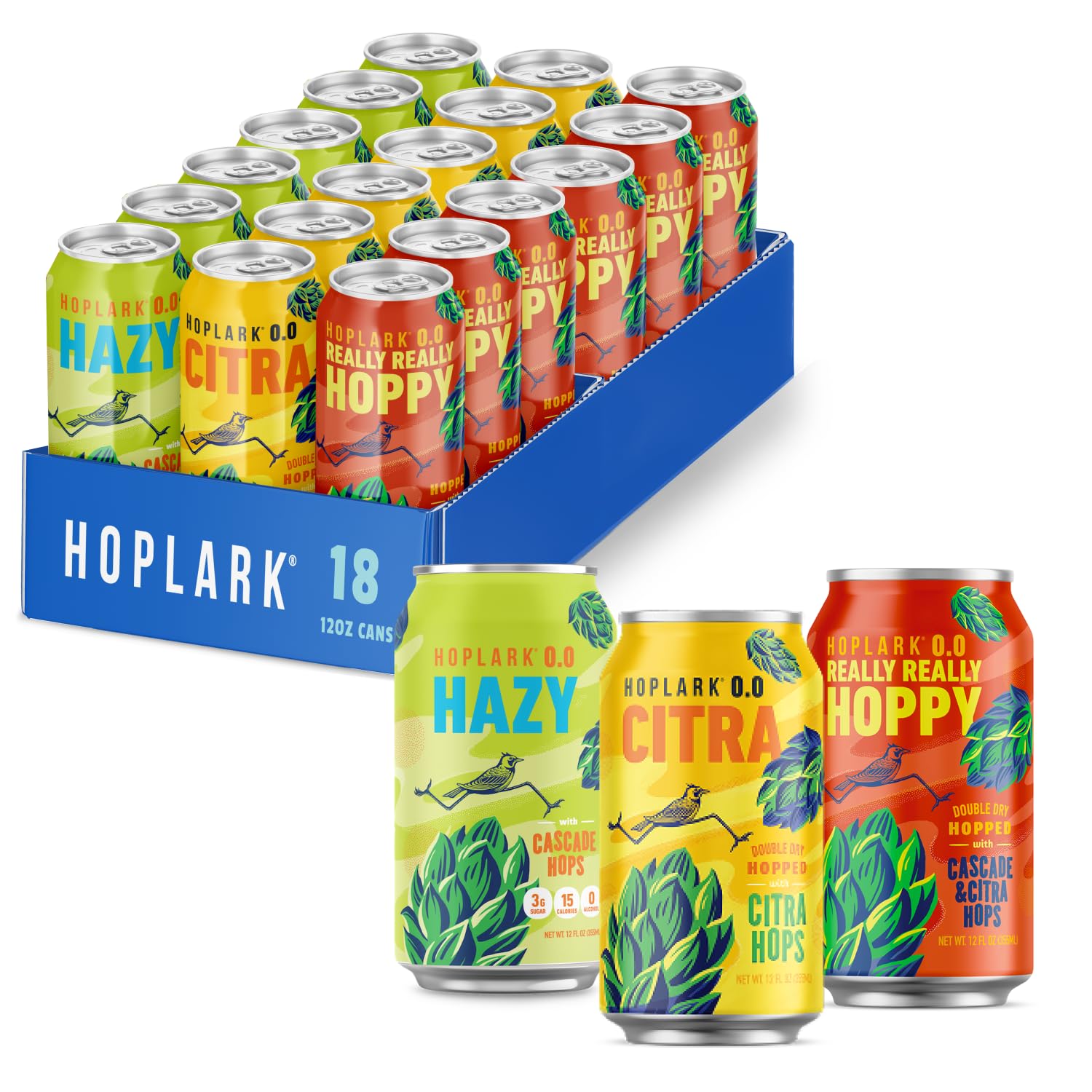 Sparkling Hop Water - MIXED 0.0 Pack Non-Alc (NEW ASSORTMENT: CITRA, HAZY, AND REALLY REALLY HOPPY) - 12Fl Oz Cans (18 pack) - Sparkling Hop Water - Organic, Gluten Free, Vegan, Zero Sugar, Zero Artificial Ingredients, Whole30 Approved
