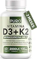 Vitamina D3 + K2 Puro Nutrition 2000 iu D3 com 100mcg de Vitamina K2 MK-7, 60 Cápsulas