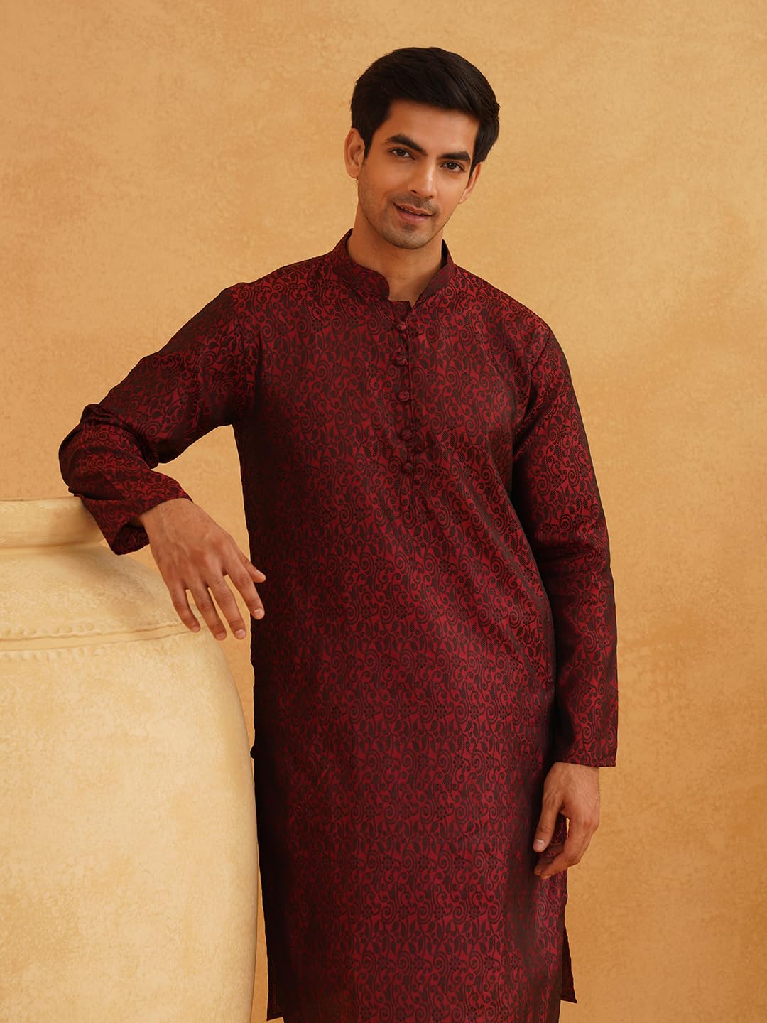 Sojanya (Since 1958 Men's Silk Blend Paisley Design Maroon Only Long Kurta