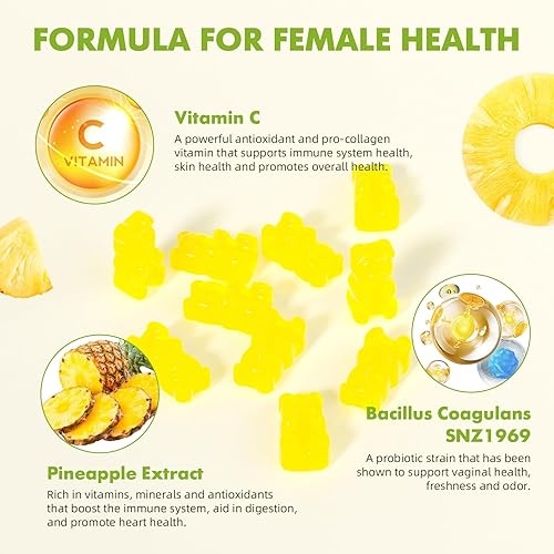 Miniatura 3 de softbear Gomitas de equilibrio femenino prémium para mujer, gomitas de equilibrio de piña y pH para mujeres, olor saludable, flora, vaginal, apoyo
