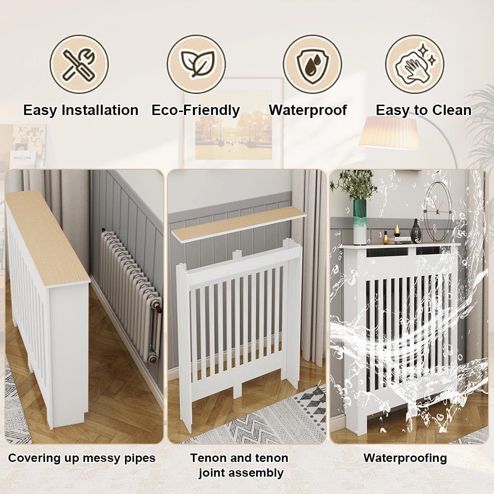 Radiator Cover with Top Storage Shelf High 24 28 32 35in Large Heater Covers White Radiators Shelf Thicken MDF Wooden for Home Bedroom Hallway Living Room(L36xH28xD8in)