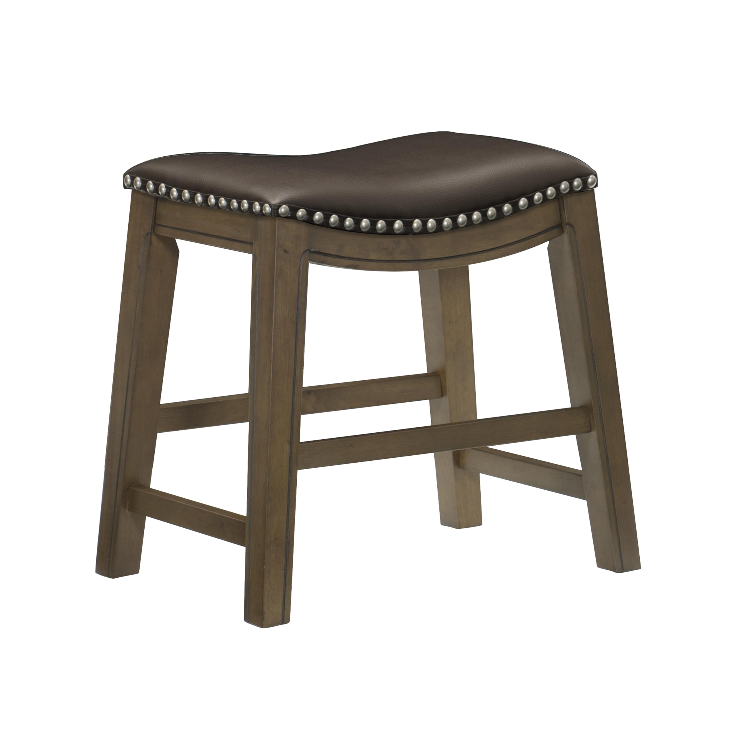 Homelegance Ordway Solid Wood Dining Height Stools - Saddle Table Height Stools for Transitional Dining Versatile Kitchen Seating Options, Perfect for Casual Entertaining Spaces, 19"SH, Brown