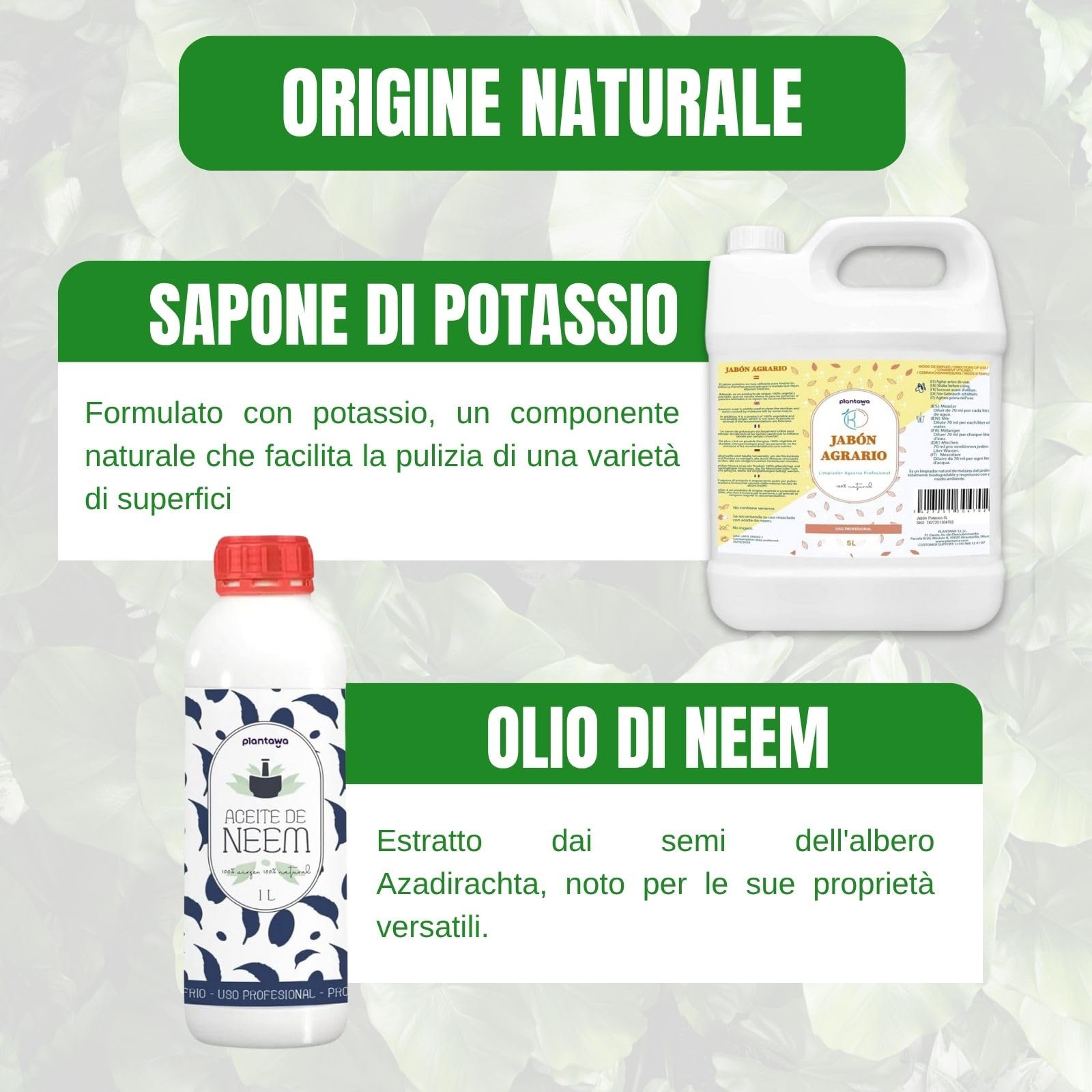 PLANTAWA Sapone Molle di Potassio 5L + Olio di Neem 1L | Formula Pura ed Altamente Concentrata | Soluzione Naturale per Cura Domestica | Versatile e multiuso per Interno ed Esterno