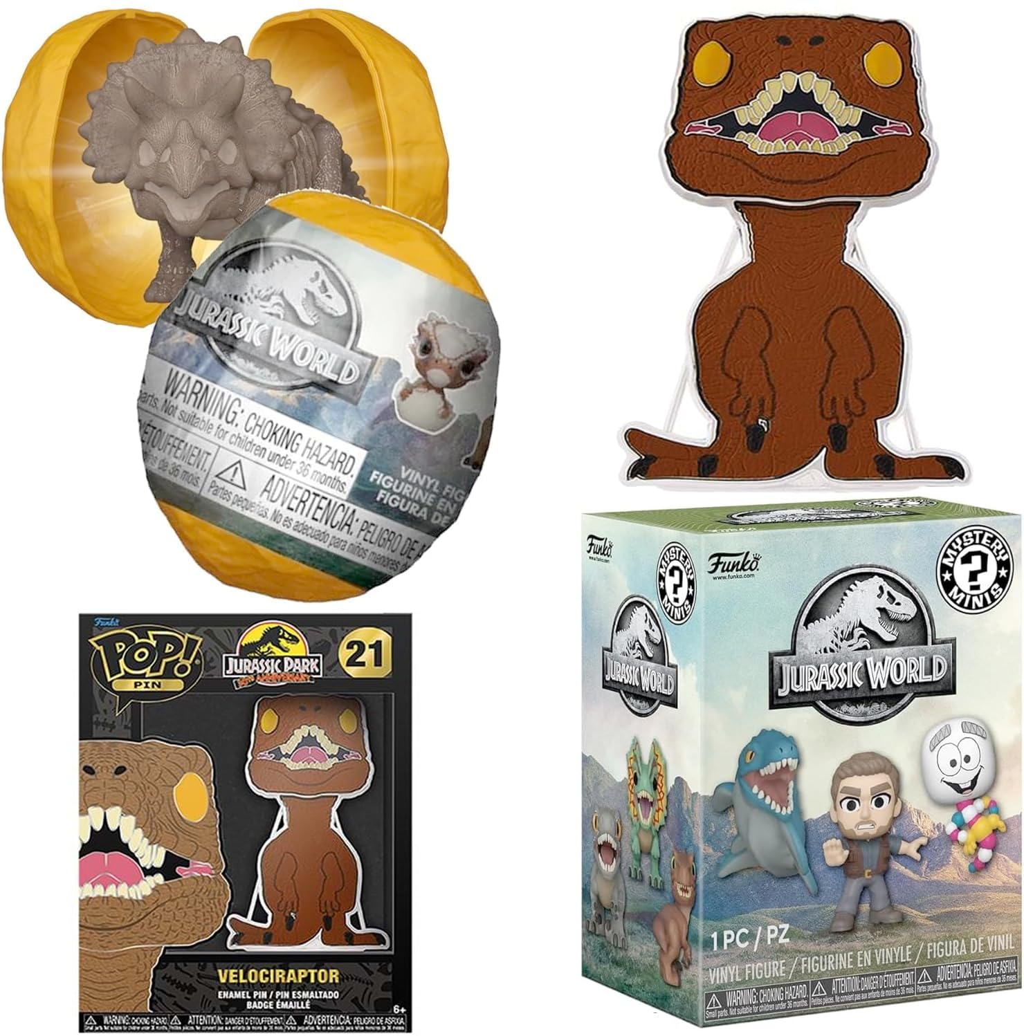 Hunt Jurassic World Dinosauro Figura Dominion Mini Jungle Creature in bundle con adesivi Adventure Tin + Matchbox Dino Cars + Compatibile con Lego Market Brick Builder 5 articoli