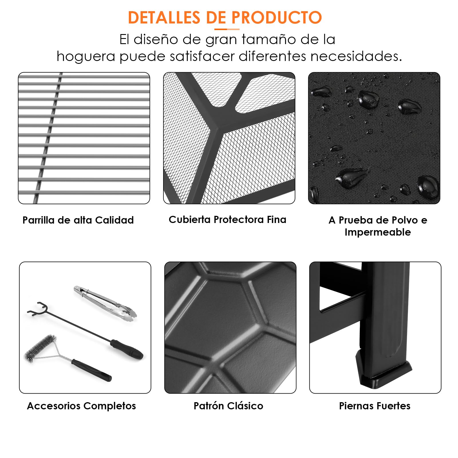 LIFERUN Brasero Barbacoa con Rejilla, Brasero Exterieur 81cm Jardin | Pozo de Fuego, Metal Fire Pit al Aire Libre, Parrilla con Cubierta Impermeable, Rejilla, Atizador,Pinzas para Parrilla,4 Pata