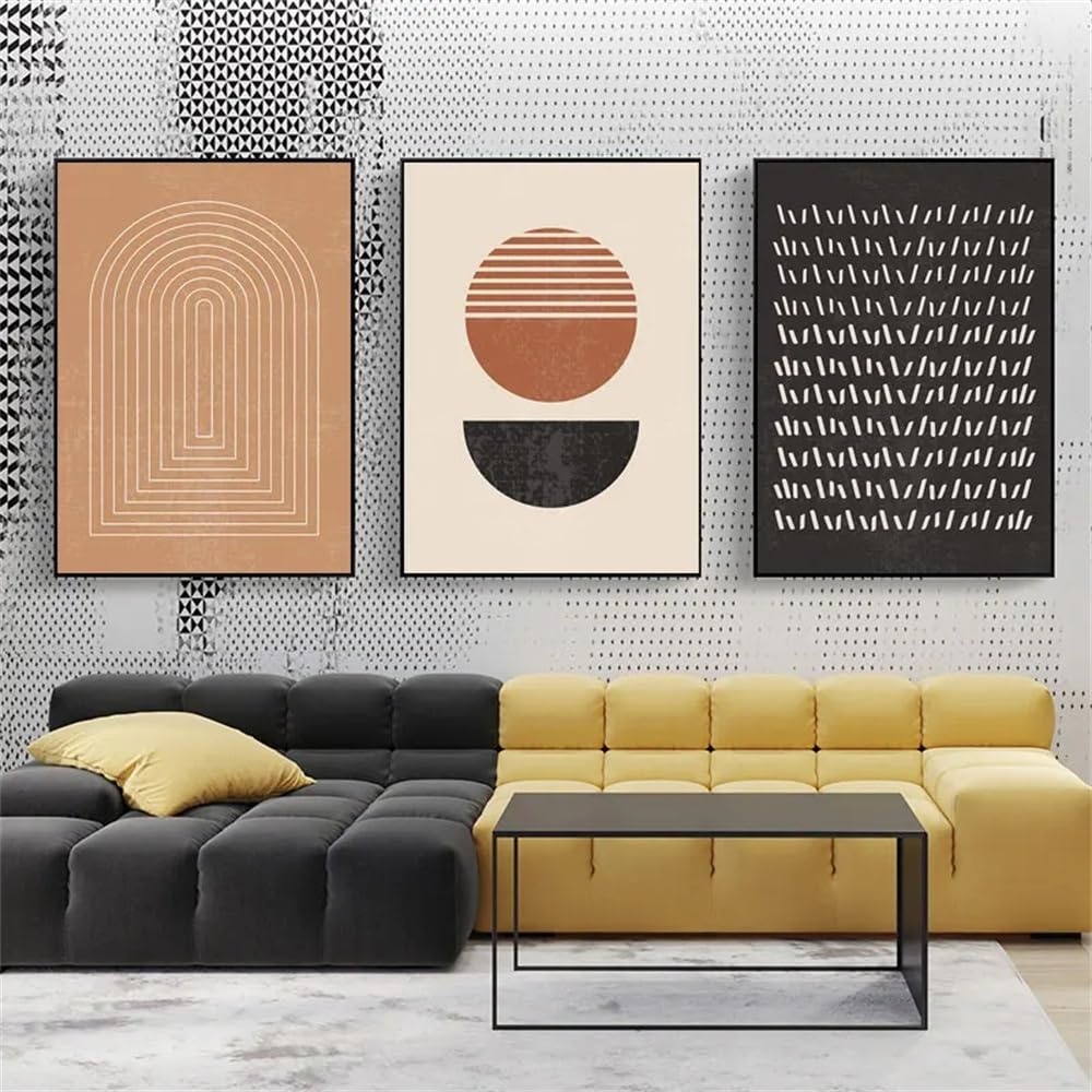 WUHBCZ Wall Posters-Abstract Sunset Illustration Line Posters Modern Mid Century Boho Canvas Art Geometric Wall Pictures for Living Office Room Home Decor-40 * 50cm/3PCS (No Frame)