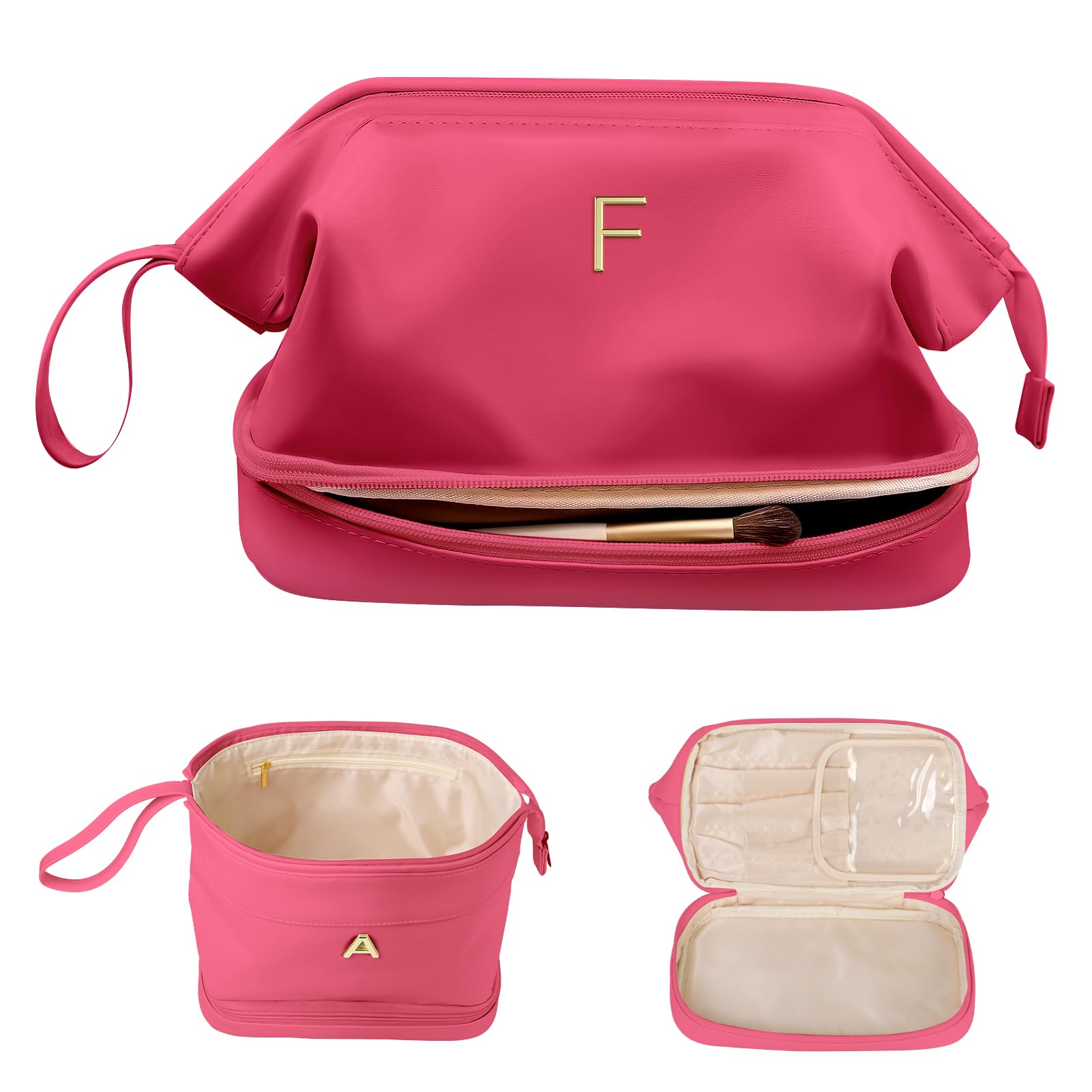 Vogewood Women Gifts, Initial Large Makeup Bag, Travel Essentials, Personalized Double Layer Cosmetic Bag with Makeup Brush Organizer, Travel Toiletry Bag, Trendy Gifts For Women — view 13