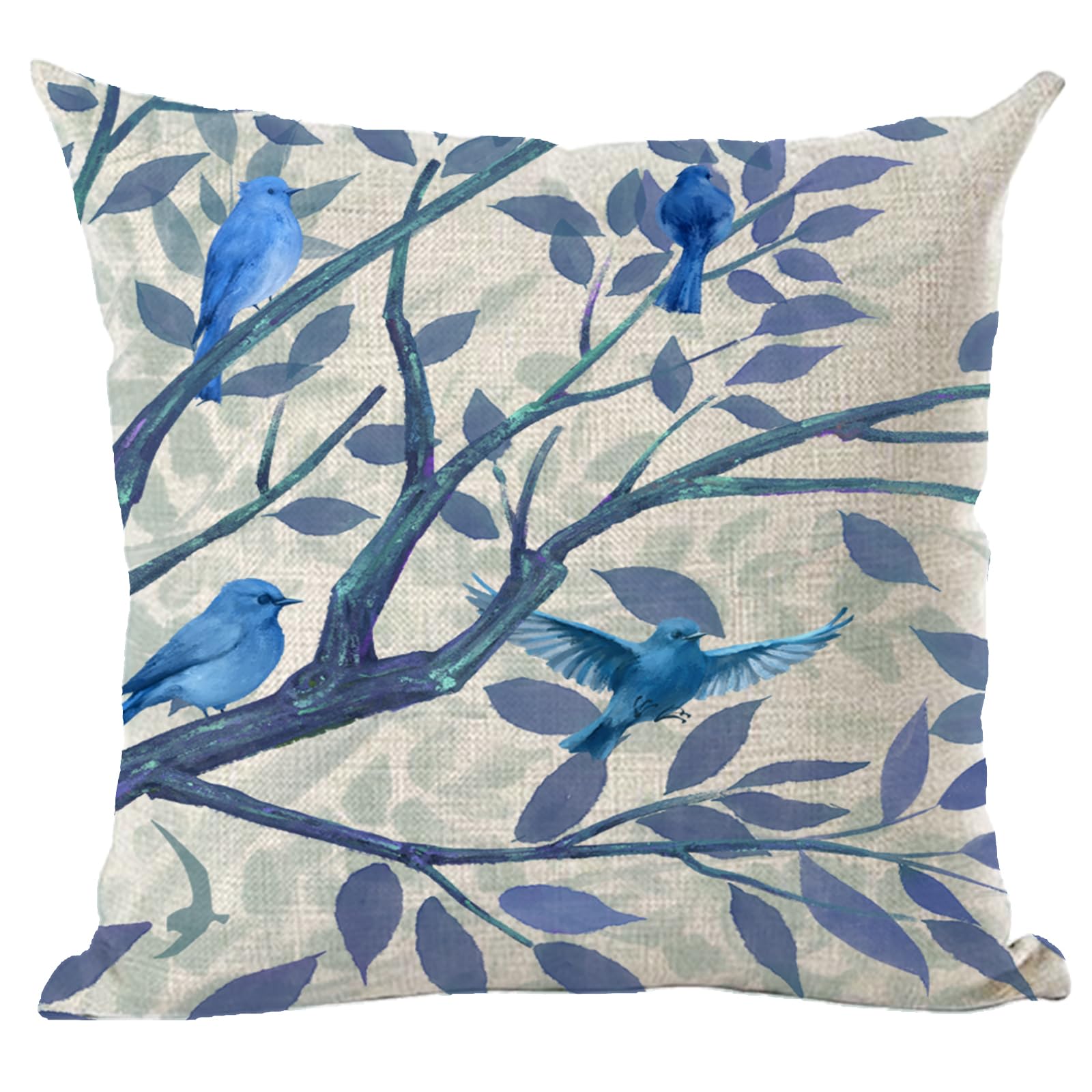 Ramirar Ink Painting Watercolor Blue Birds Tree Leaves Spring Summer Decorative Throw Pillow Cover Case Home Living Room Bed Sofa Car Cotton Linen Square 18 x 18 Inches-image-21