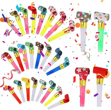 30Pcs Colourful Party Blowers, Party Blowers for Kids, Partys Poppers Birthday Adult Parties Bag Fillers for Kid, Parties Accessories Whistles Blower Kids for Birthday, Anniversary, Graduation