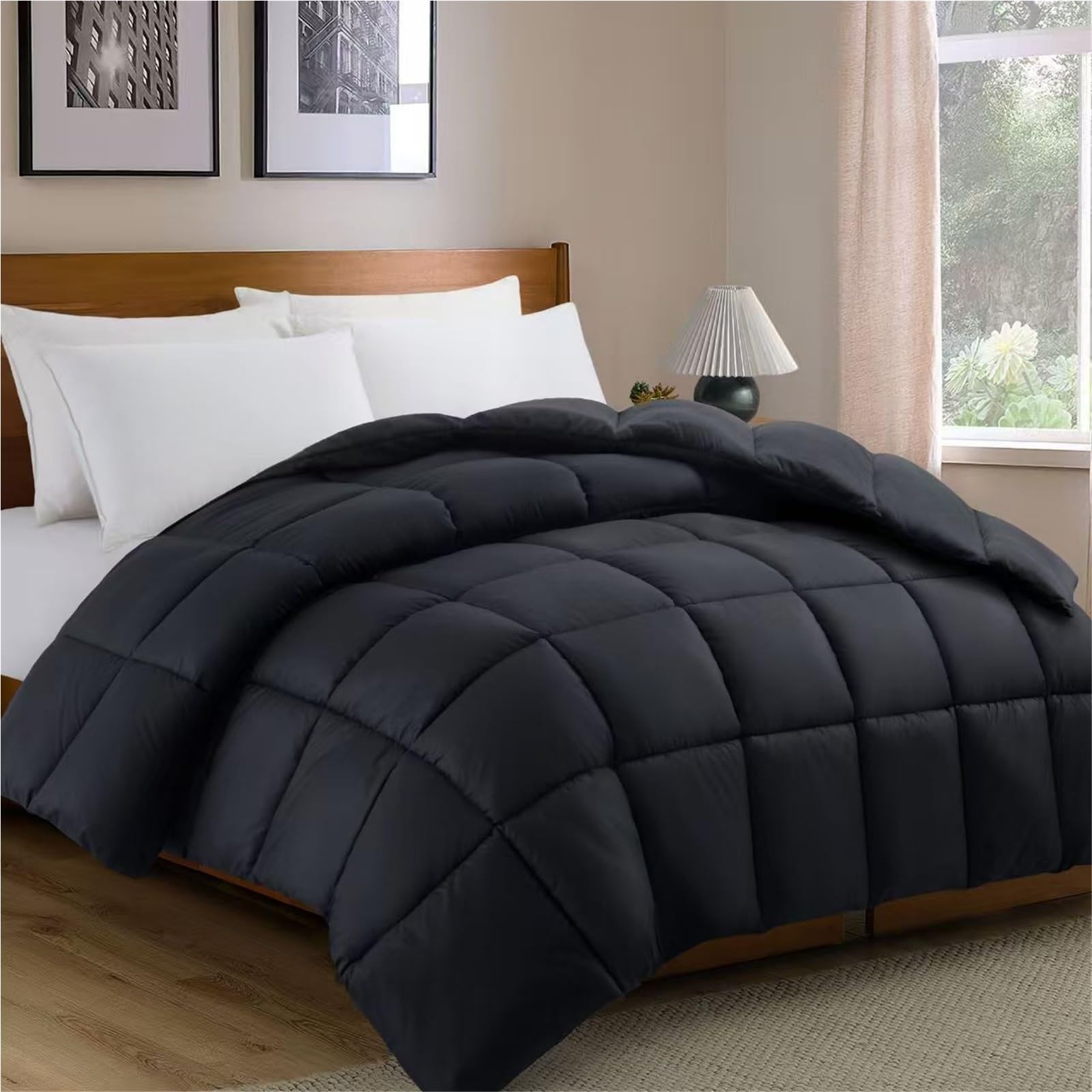 LLiuvcc Queen/Full Size Comforter Insert，All Season Down Alternative, Cooling Quilted Duvet Insert(Black,Queen)