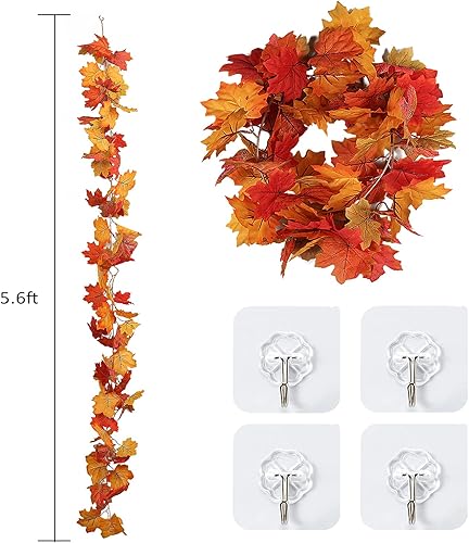 Miniatura 3 de RECUTMS 2 guirnaldas de otoño con hojas de otoño, decoración de otoño para el hogar, guirnalda artificial de follaje de otoño, decoración de Acción