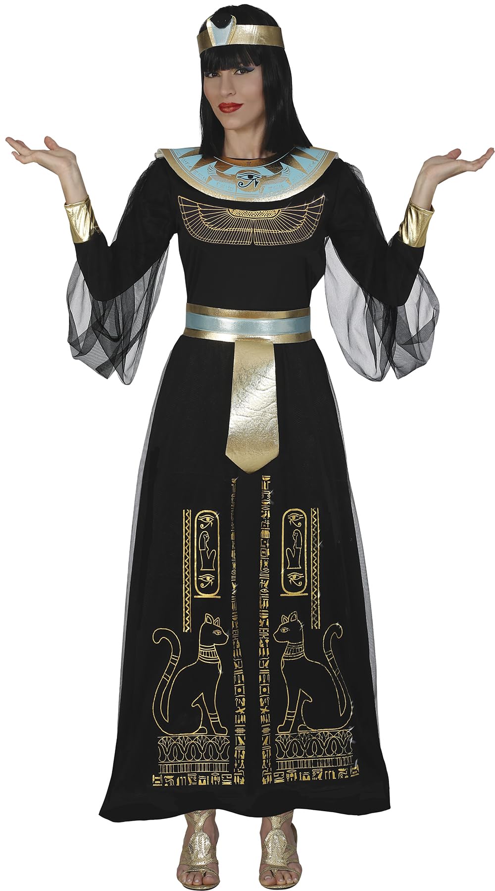 FIESTAS GUIRCA | Cleopatra & Pharaonin Damen Kostüm - Kleid, Kopfschmuck, Gürtel & Kragen - Ägyptische Kostüme für Halloween, Karneval & Kostümpartys - Schwarz & Gold