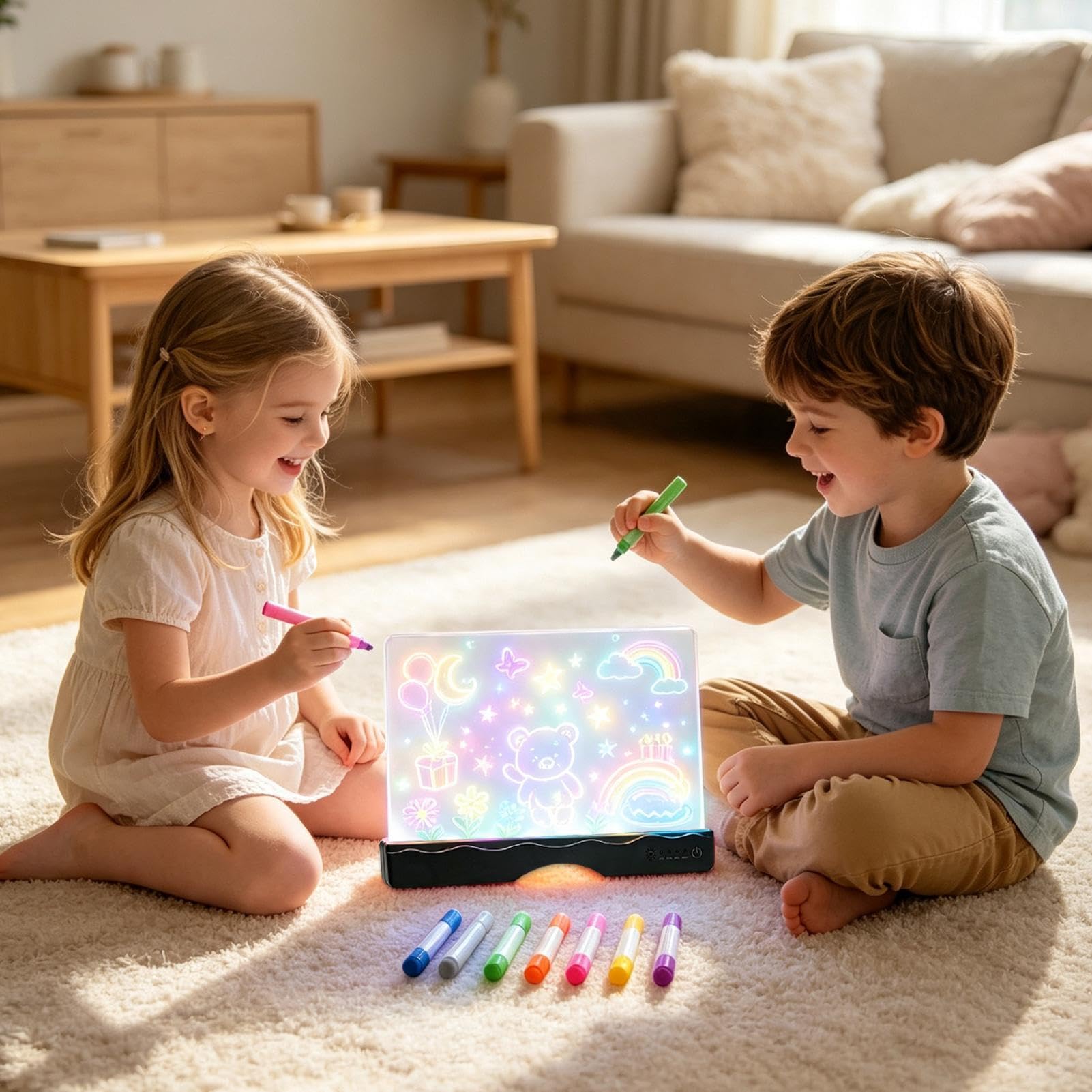 Pizarra de dibujo LED portátil para niños Tableta de Escritura Recargable | Tablero de Mensajes LED con 13 Efectos para Avión Coche Viajes Hogar Aula Escuela Niños y Niña