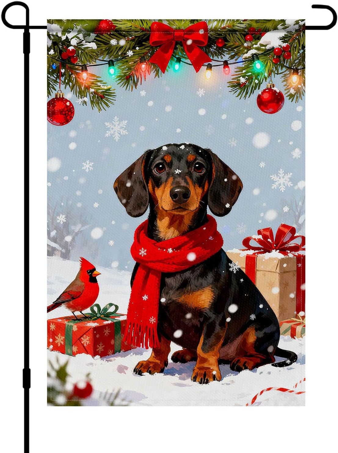 Merry Christmas Dog Garden Flag 12x18 Inch Double Sided Dachshund Puppy with Red Scarf Snow Gifts Cardinal Winter Scene Small Yard Flags Holiday Outdoor Pet Welcome Flag for Farmhouse Decor - Image 8