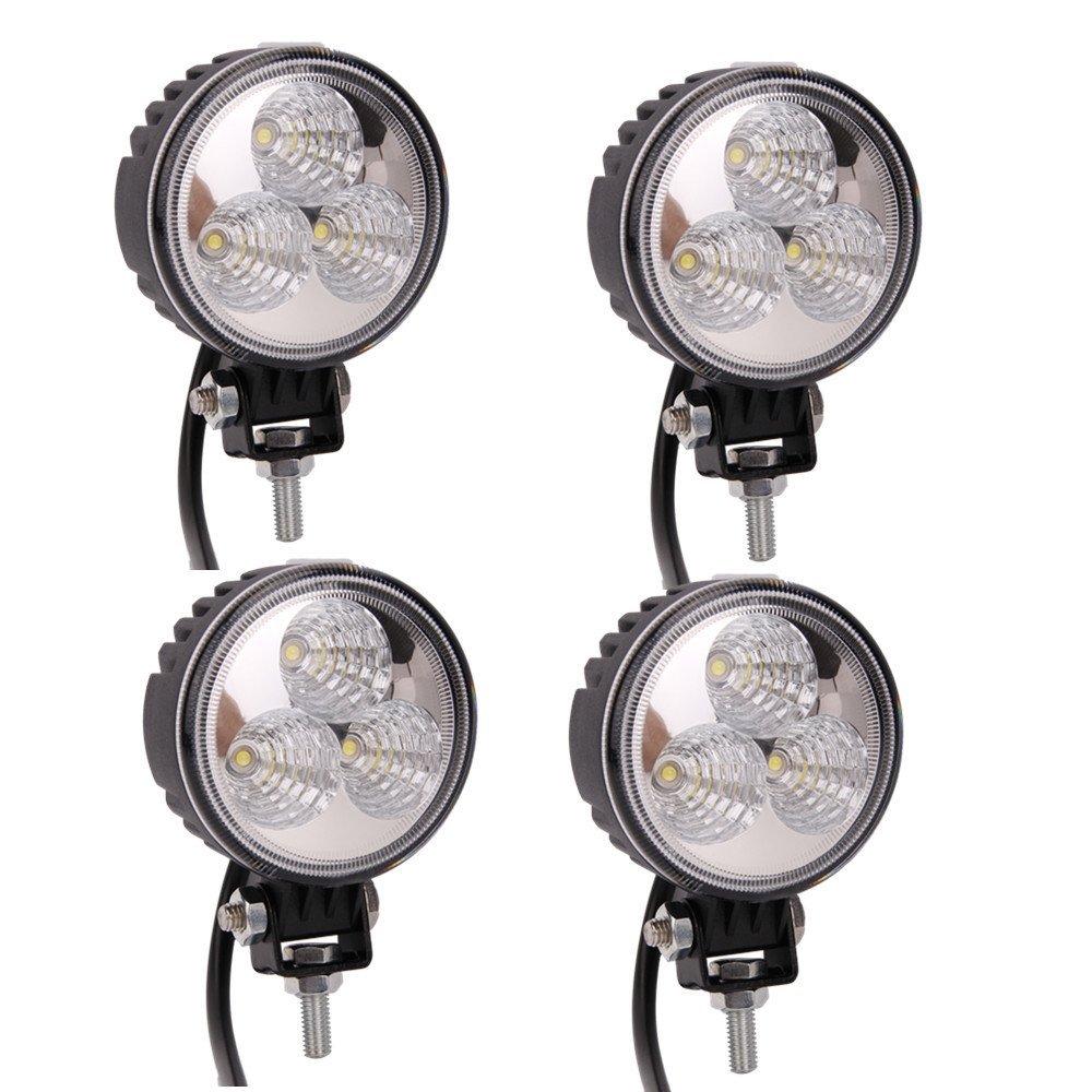 QDY 4PCS 9W LED Flood Work Light Off Road Driving Fog Light for Truck,-Jeep Cabin, Boat, SUV, Car, ATVs, Waterproof Fog Light Bar, Fishing Round Driving Light