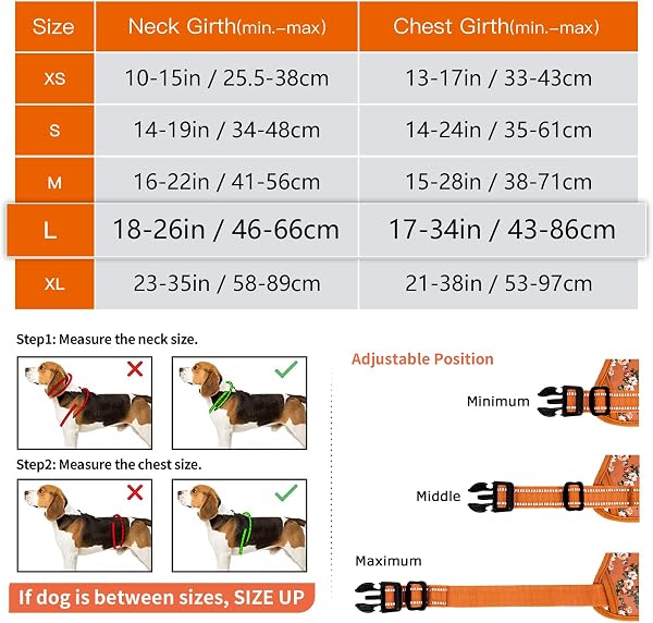 HEELE Pettorina Cane con Motivo Stampato, Riflettente Pettorina Addestramento Cani Anti Tiro con 2 Ganci in Metallo + Comodo Maniglia, Gilet per Cani Regolabile per Camminare, Fiori-Arancione, L - 4