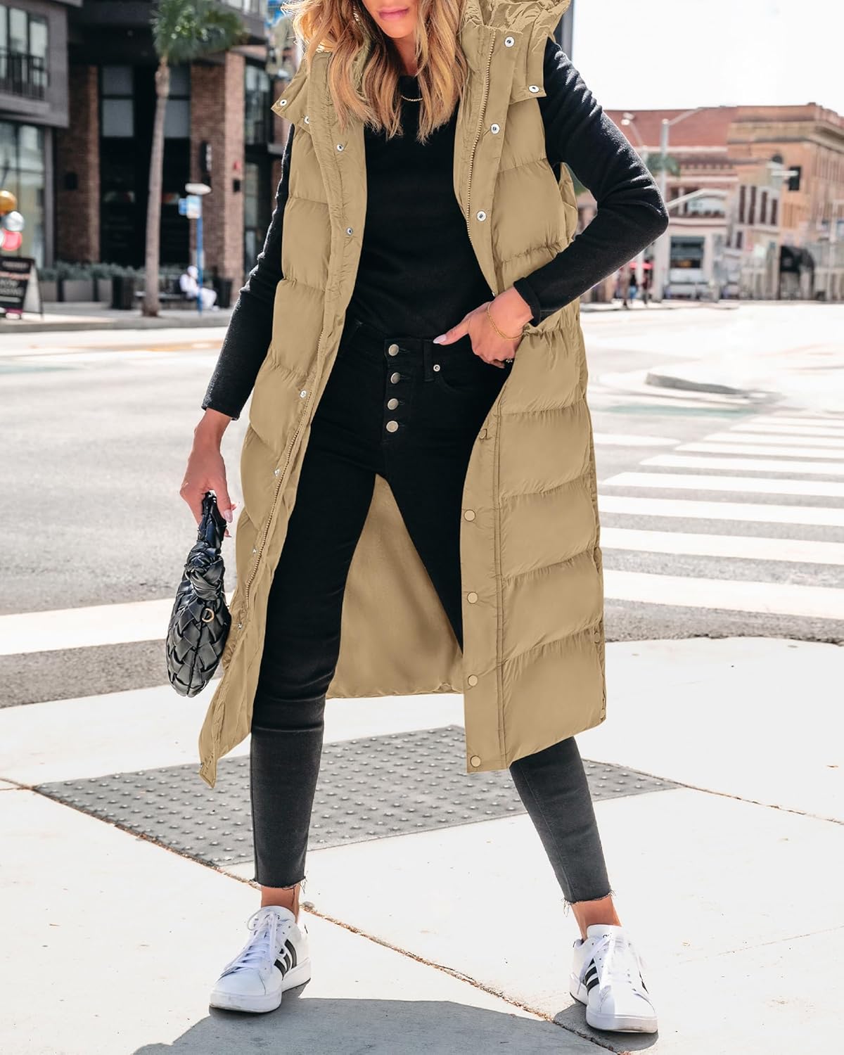 BTFBM Long Puffer Vest Women Quilted Hooded Button Down Zip Up Sleeveless Vests Outerwear Padded Jacket Fall Winter Coat - Image 4