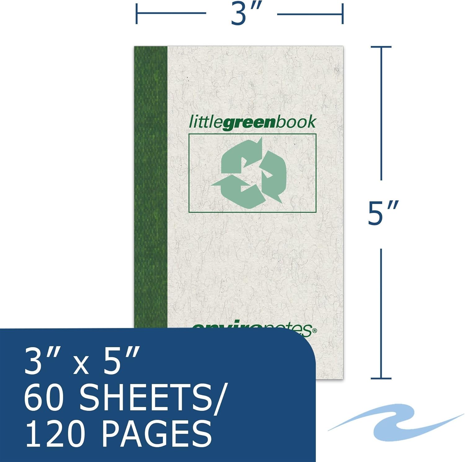 Roaring Spring Recycled Little Green Memo Books, 5"x3", 60 Sheets 15# Recycled White Paper, Narrow Ruled, Fits Neatly in Shirt Pockets, No Bulky Wire (Pack of 48)