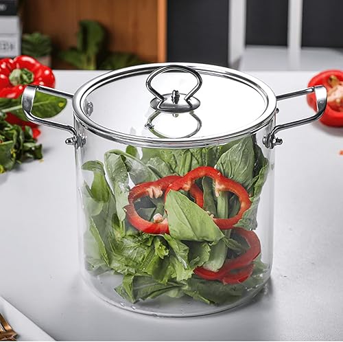 Miniatura 6 de Cacerola de vidrio transparente con tapa, juego de utensilios de cocina de vidrio con tapa, estufa de vidrio resistente al calor, doble asa,