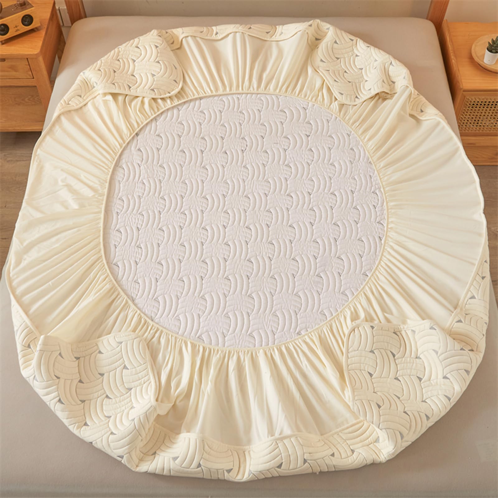 Protège-Matelas Matelassé Alèse Surmatelas 70/80/140/160/170cm Couvre/Protégé Matelas Ajustable+30 Grand Bonnet Housse de Protection pour Matelas Respirant Lavable Draps-Housses (130x190+30cm,White A)