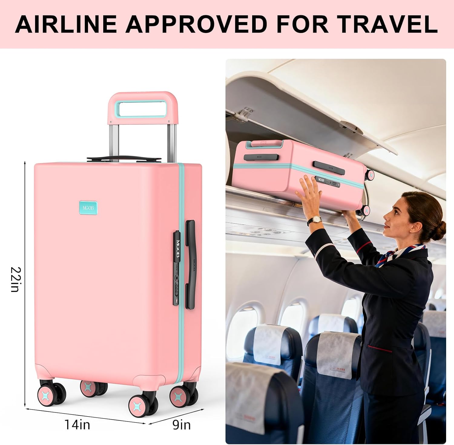 20 Inch Carry on Luggage Zipperless for Women, Hardside Rolling Suitcase with Spinner Wheels & TSA Lock,PC Lightweight Hard Shell Luggage 22x14x9 Airline Approved for Travel