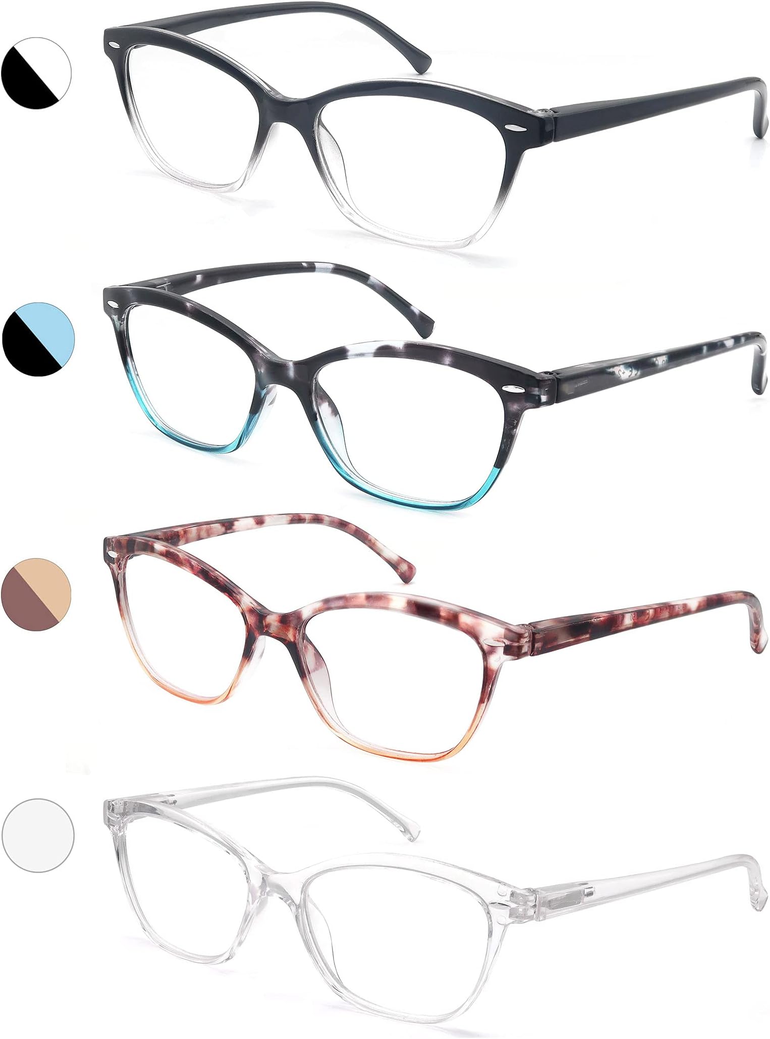 Women Reading Glasses 1.0 4 Pair Stylish Ladies Readers with Comfort Spring Hinge Pattern Design Pouch Included