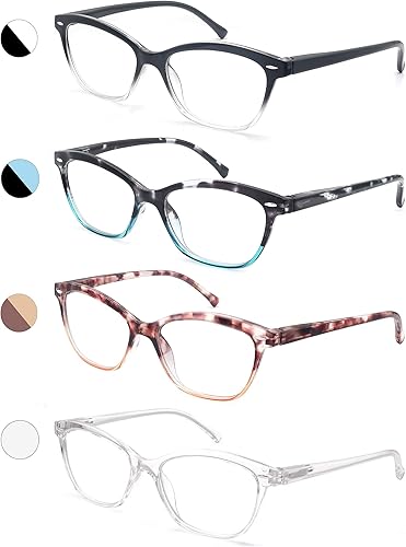 MODFANS Gafas de Lectura para Mujer 2.75 4 Pares Elegantes Lentes de Lectura para Damas con Comoda Bisagra de Resorte, Diseño con Motivos, Incluye