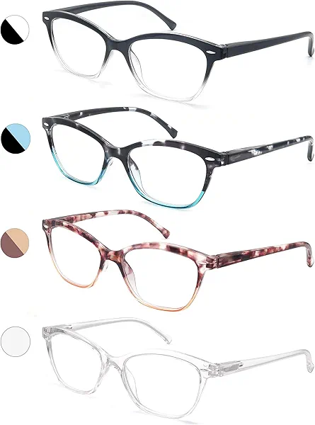 MODFANS Women Reading Glasses 1.5 4 Pair Stylish Ladies Readers with Comfort Spring Hinge Pattern Design Pouch Included