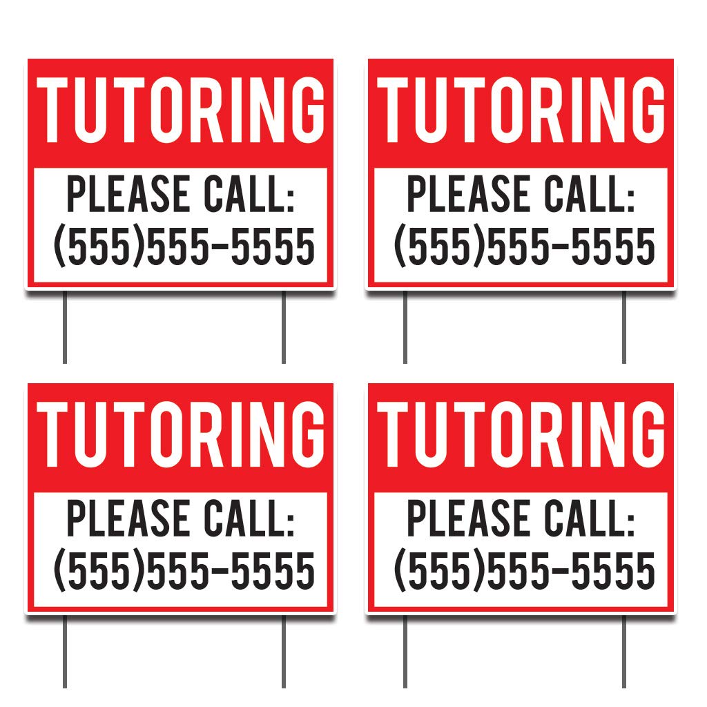 VictoryStore Custom Yard Sign - Tutoring Signs, 18 inches X 24 inches Set of 4