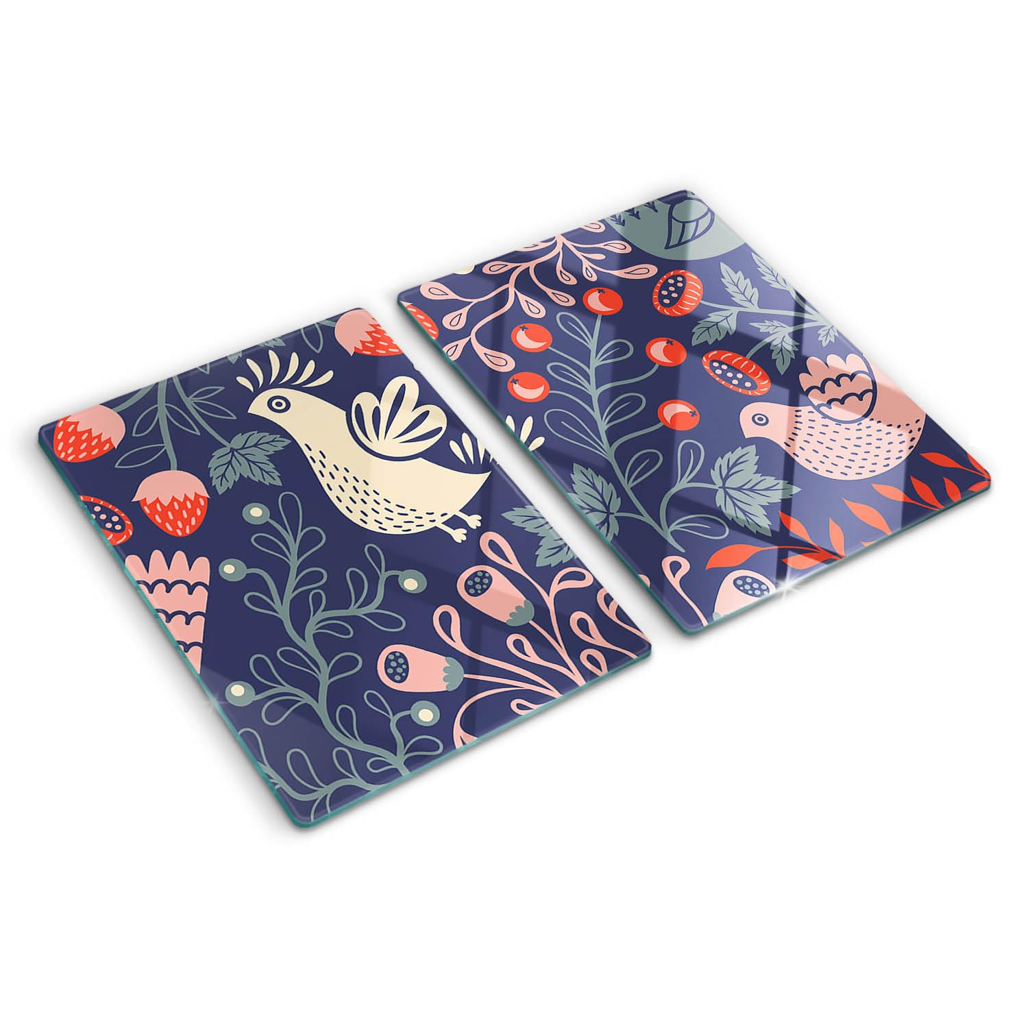Planche à découper 40x52 cm en verre avec pieds antidérapants motif chouette et poulet