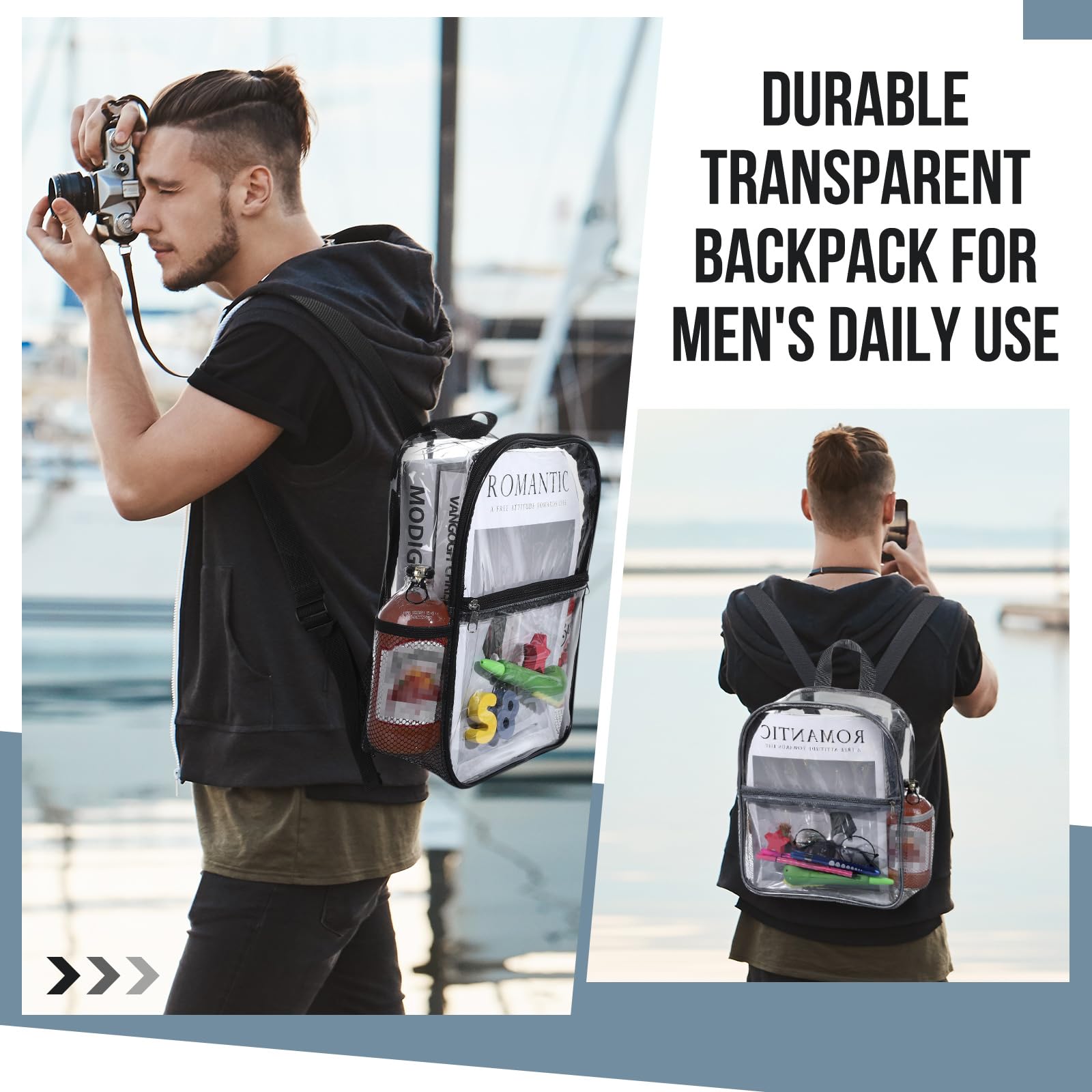 Sweetude Zaino trasparente sfuso 29,5 x 24,9 x 13 cm borsa Stadio approvato plastica trasparente zaino con 2 supporti per acqua