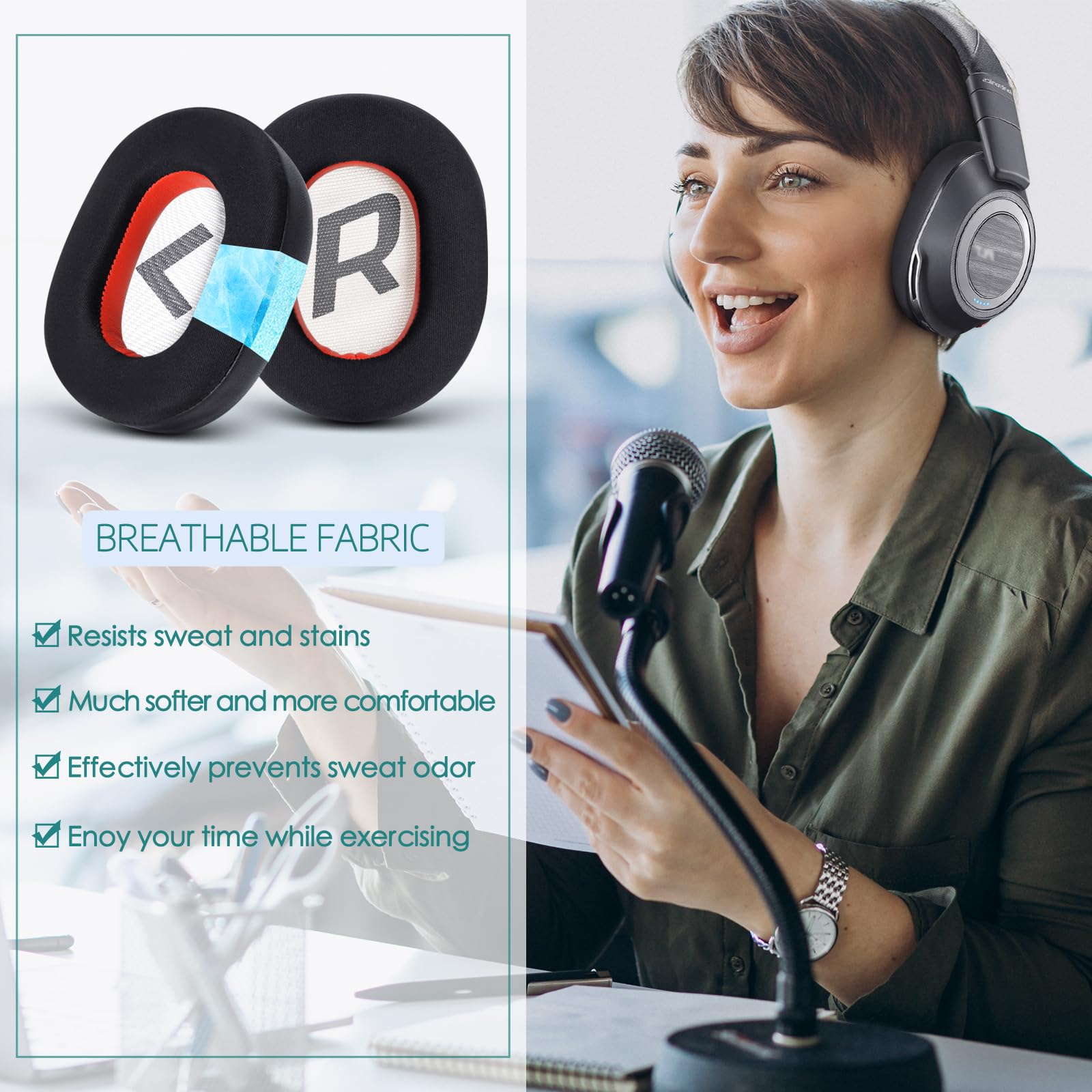 GVOEARS - Almohadillas de repuesto para auriculares Plantronics Voyager 8200 UC/Backbeat Pro 2, tela de seda ICE de alta calidad, espuma viscoelástica más suave, cancelación de ruido