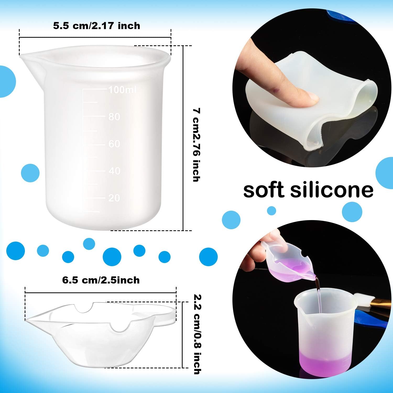 19 Pieces Resin Tools Set, A3 Large Silicone Sheet, 100 ml Measuring Cups, Silicone Mixing Cups, Silicone Brushes Stir Sticks Mixing Spoons for Epoxy Resin Crafts Painting (Blue)