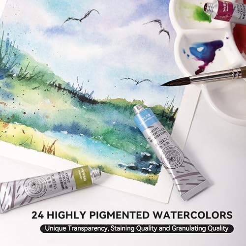 Miniatura 5 de Paul Rubens Juego de pintura de acuarela de 24 colores vibrantes de 0.4 fl oz  0.4 onzas líquidas, tubos de acuarela con gran valor, pinturas de