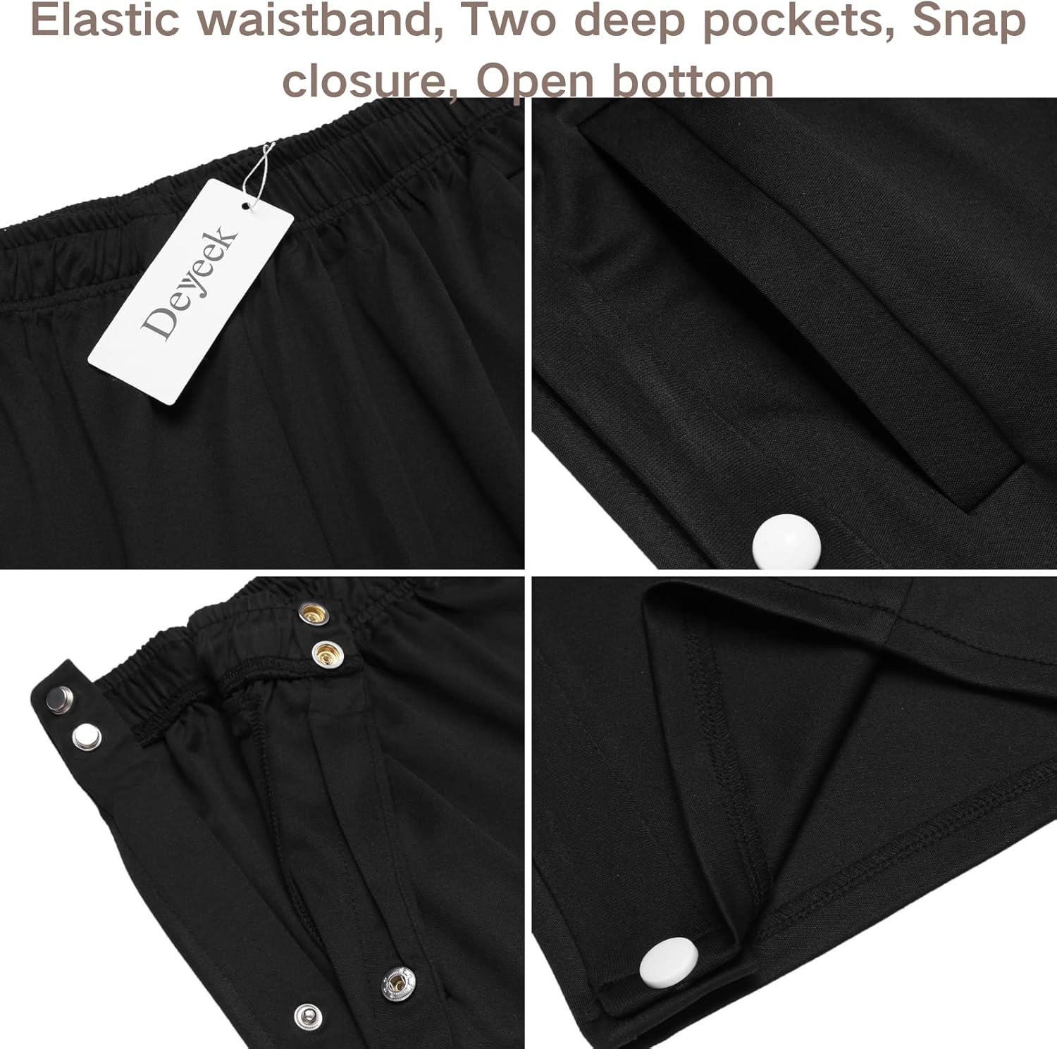 Deyeek Men's Tear Away Basketball Pants High Split Snap Button Casual Post-Surgery Sweatpants with Pockets - Image 5