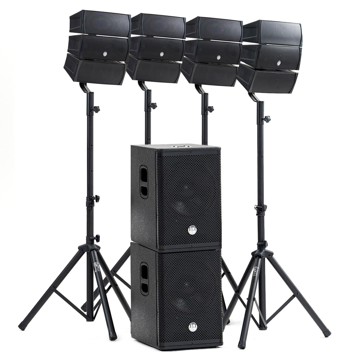 Pack Sono DJ 2000W Complet BM Bmsonic BMS-12-ARRAY-BT - 4 Enceintes Satellites, 2X SUB 31cm USB/Bluetooth, Supports Câbles